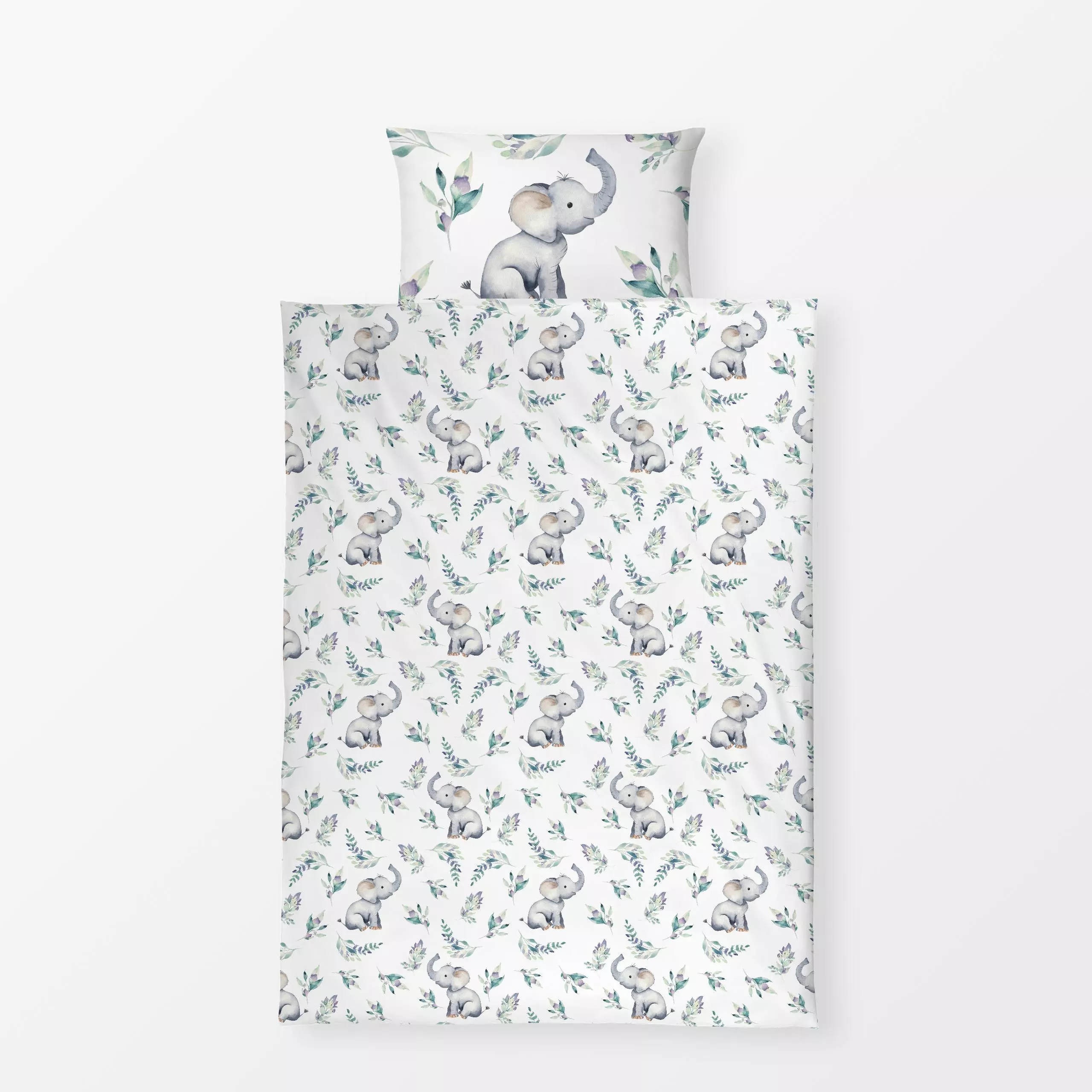 Bettwäsche Kleiner Elefant und Blüten 1 - Kinderzimmer & Motive für Kinder, Tiere - von „Uta Naumann"; boho, Muster, Wasserf...