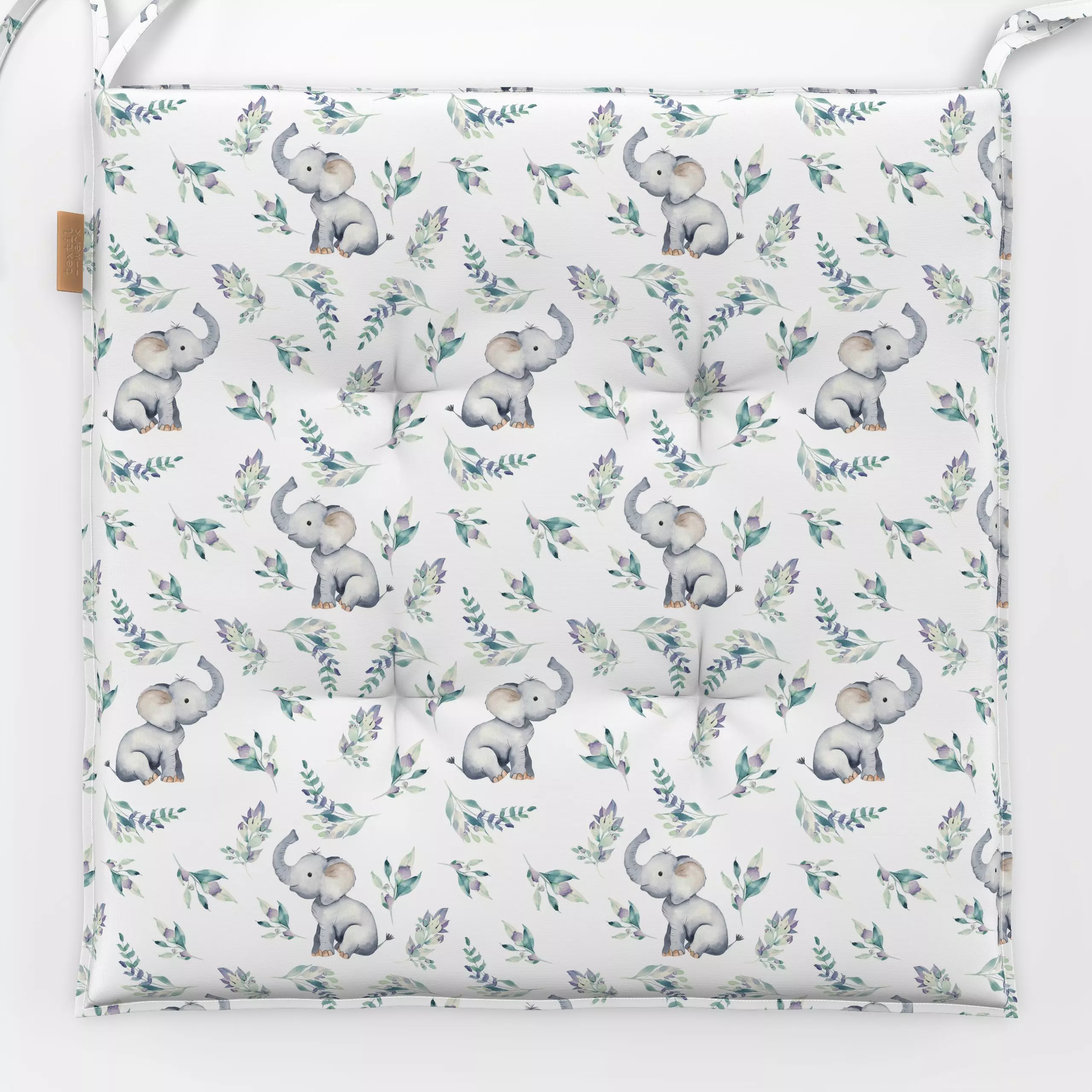 Sitzkissen Kleiner Elefant und Blüten 1 - Kinderzimmer & Motive für Kinder, Tiere - von „Uta Naumann"; boho, Muster, Wasserf...