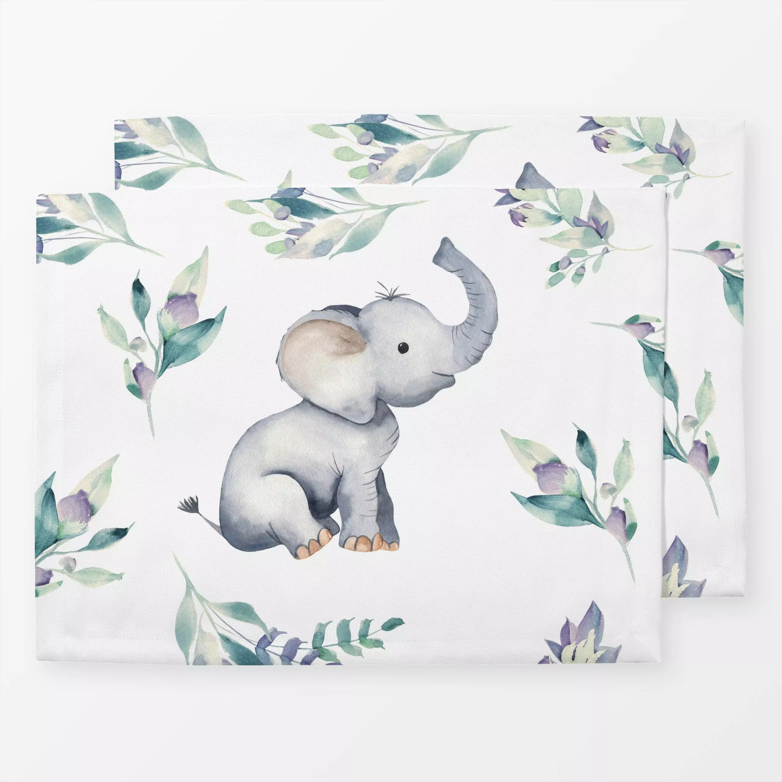 Tischset Kleiner Elefant und Blüten 1, Blumen, Tiere, fürs Kinderzimmer, von Uta Naumann