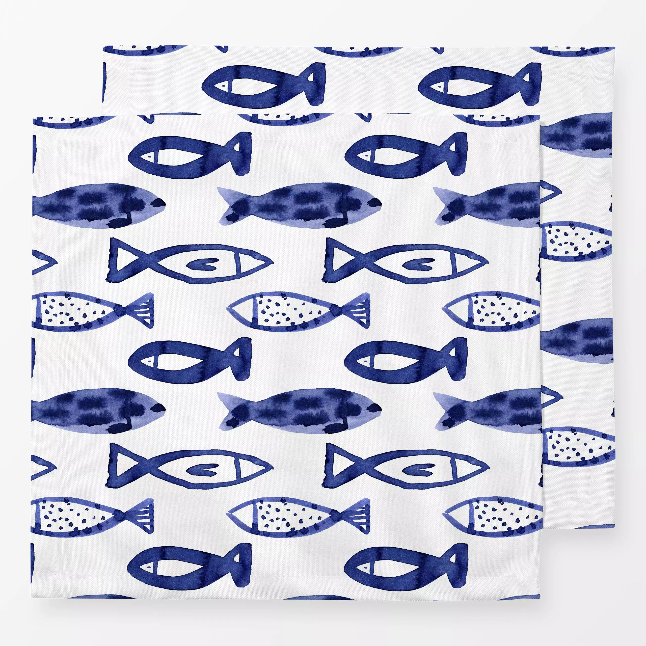 Servietten Seaside Notes 2 - Sommer, Tiere - von „Janna Schipper"; Aquarell, abstrakt, Meer, Fische, blau, mediterran, marit...