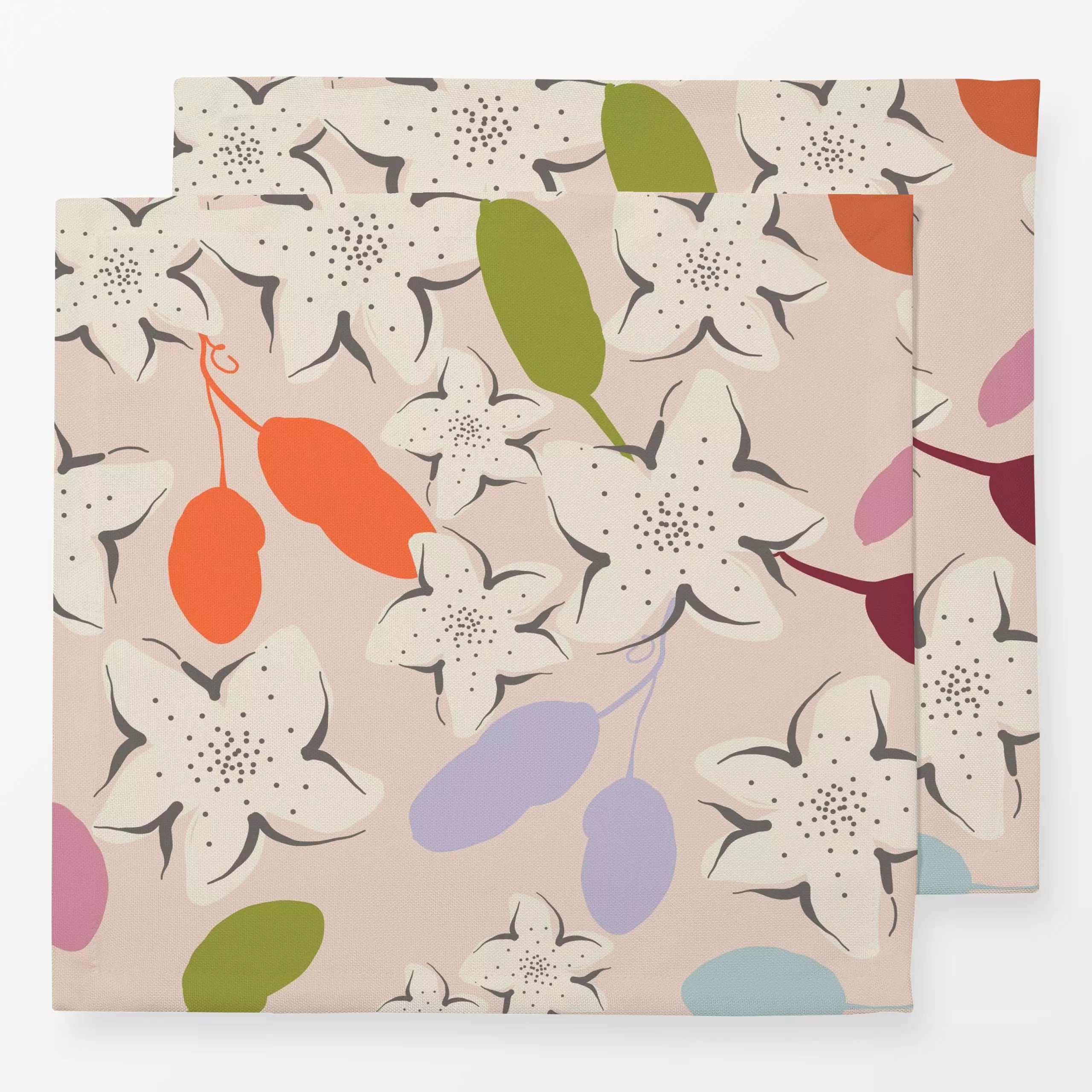 Servietten Autumn Florals - Blumen & Florales - von „Patries Elisabeth"; floral, Eicheln, lila, herbstlich, gruen, Blumenmus...