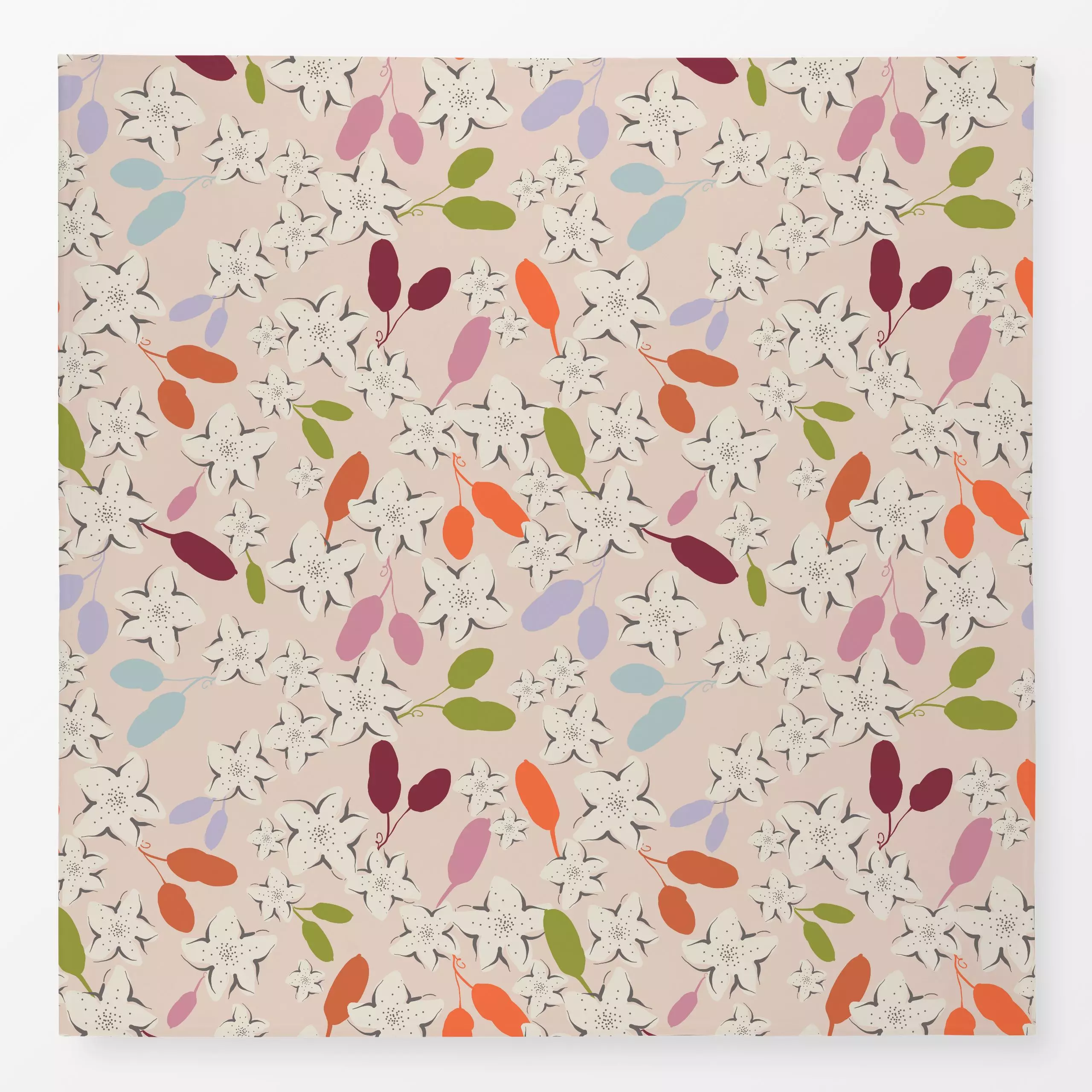 Tischdecke Autumn Florals - Blumen & Florales - von „Patries Elisabeth"; floral, Eicheln, lila, herbstlich, gruen, Blumenmus...