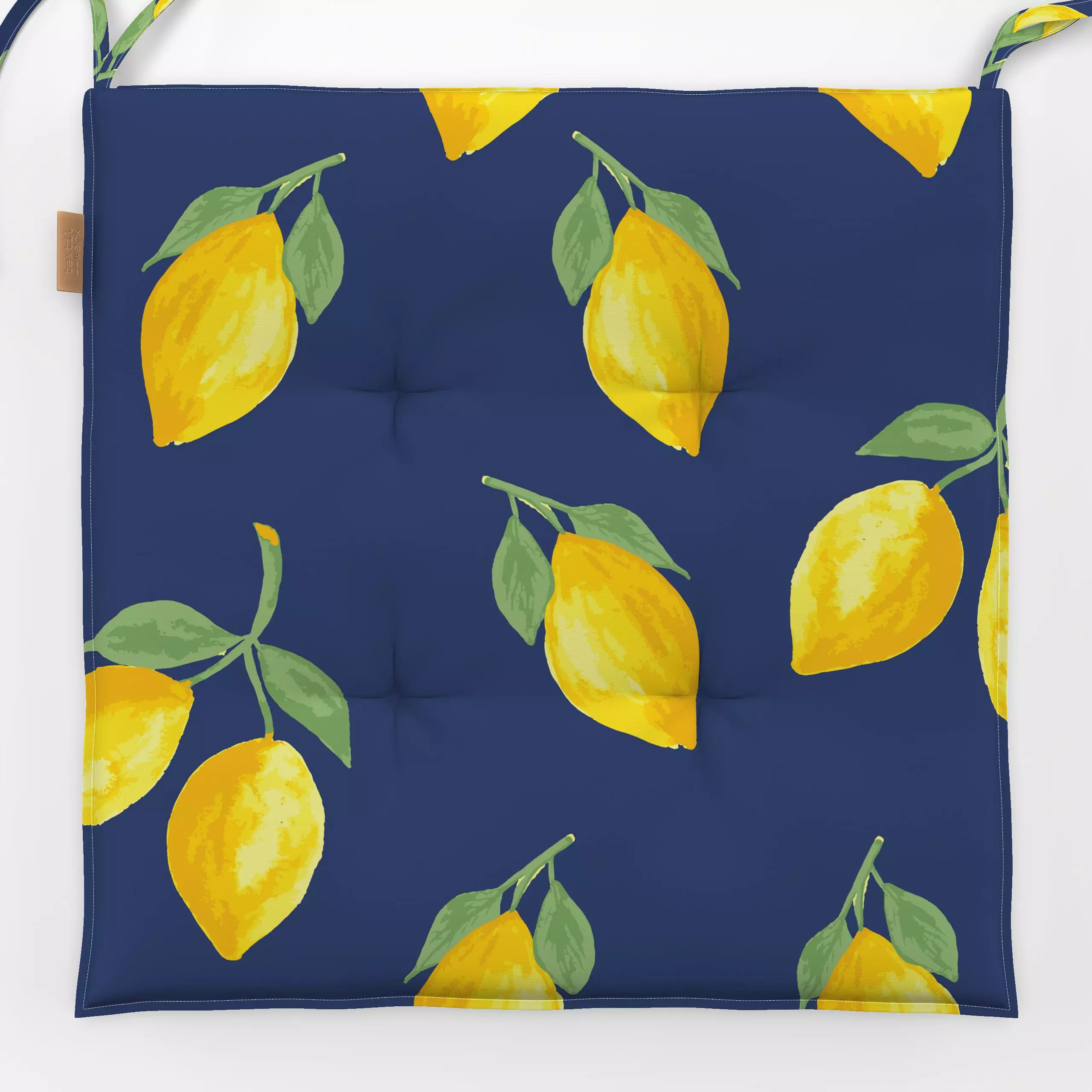 Sitzkissen Lemon Indigo - Blumen & Florales, Sommer - von „Monor Design"; Frucht, Sommerblumen, Zitrone, Sommer, Zitronen, l...