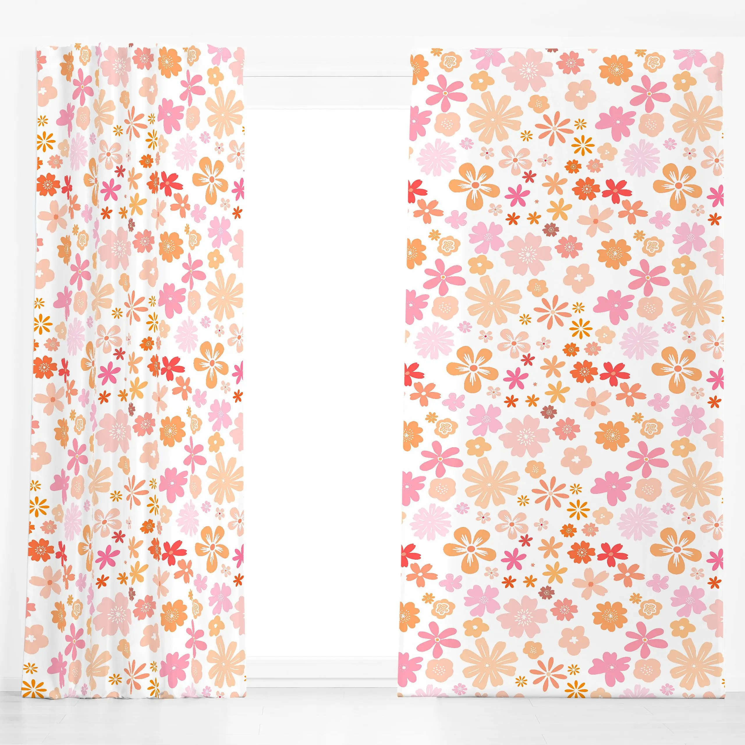 Dekovorhang Happy Summer Flowers - Blumen & Florales, Frühling, Sommer - von „Monika Strigel"; minimal, rosa, Sommerblumen, ...