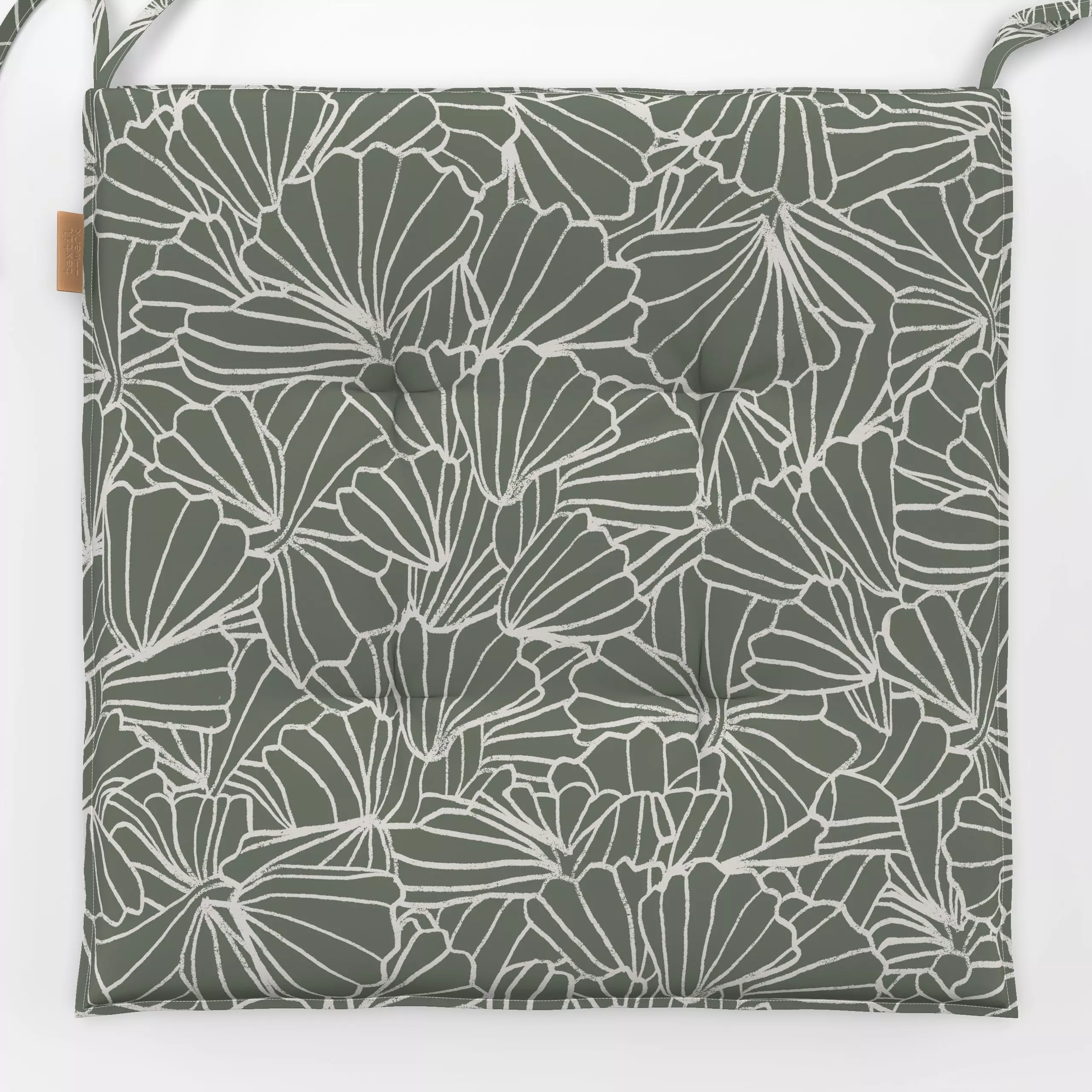 Sitzkissen Muscheln Grün Dunkel - Natur & Landschaft, Sommer, Symbole & Muster - von „textilwerk x hejmelig"; Strand, beige,...