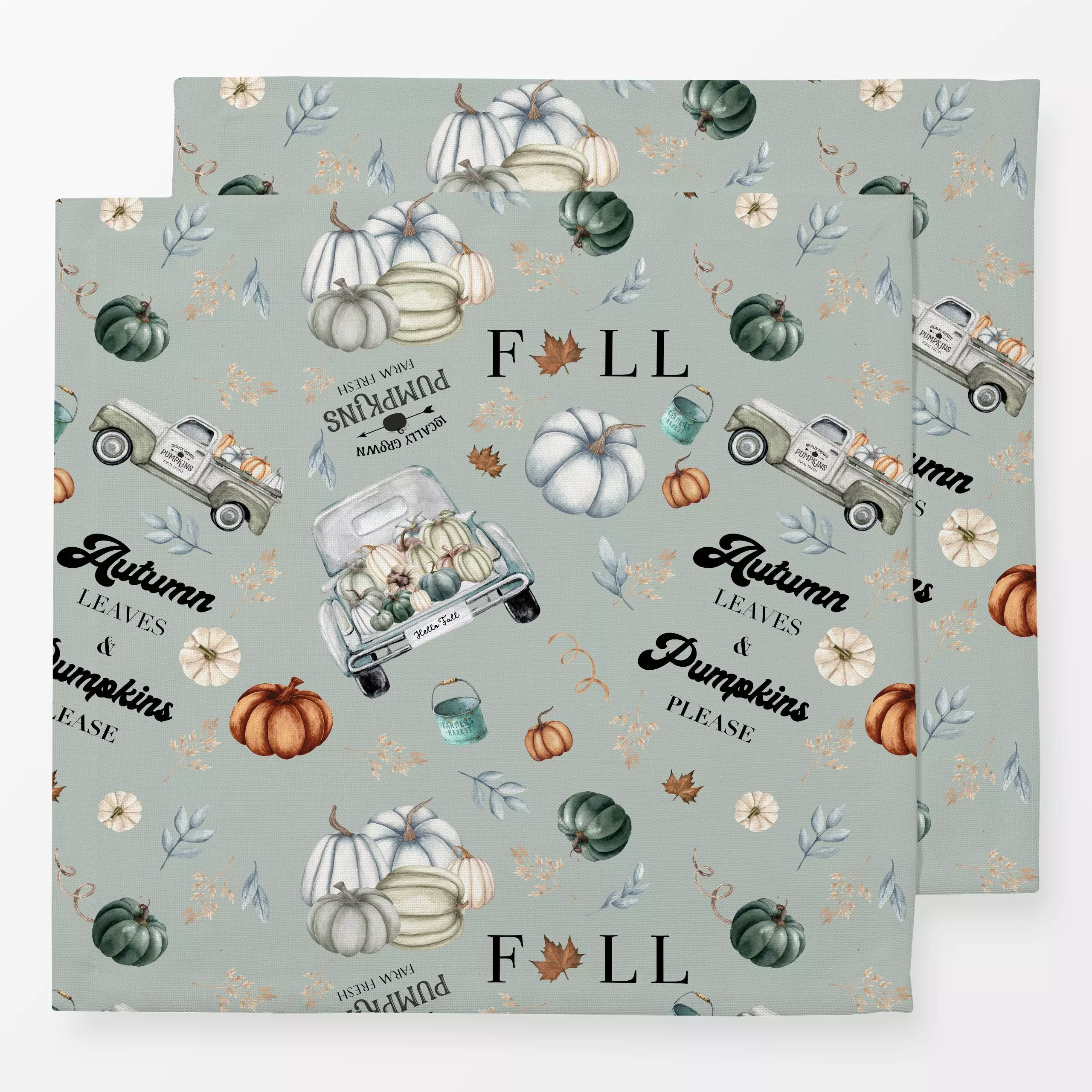 Servietten Happy Pumpkin Pattern - Herbst, Symbole & Muster, Gemüse - von „Monika Strigel"; Wasserfarben, niedlich, Salbei, ...