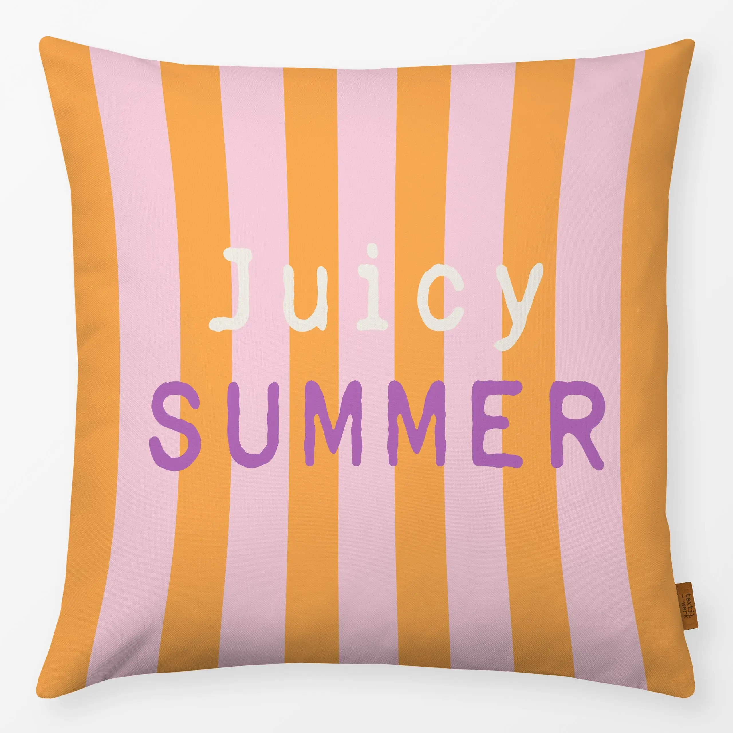 Kissen Juicy Summer pink orange - Sommer, Sprüche & Schriftzüge, Symbole & Muster - von „Katrin Graff"; Streifen, summer, li...