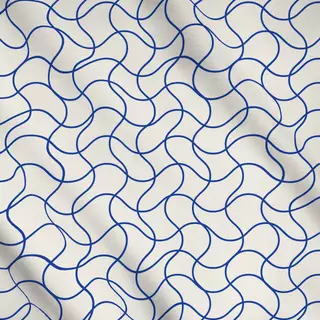 Meterware Wellen Karo Netz Blau Beige
