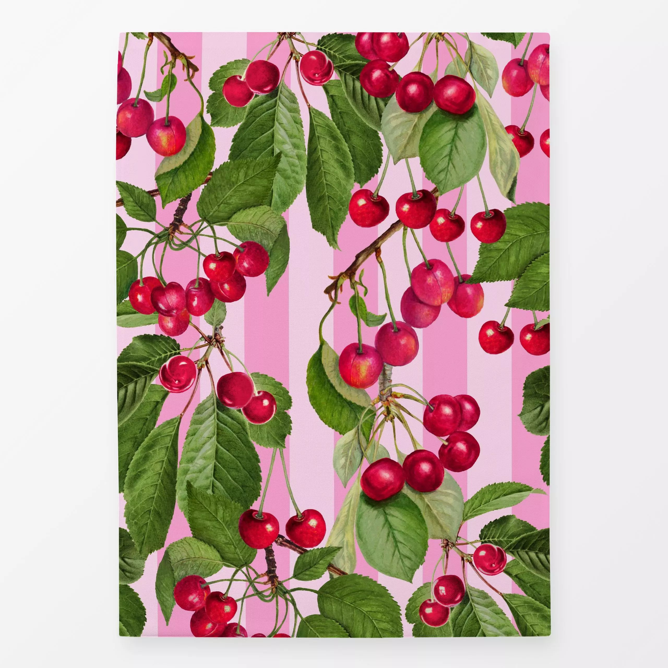 Geschirrtücher Summer Cherries Pink - Sommer, Pflanzen & Botanik, Früchte - von „Andrea Haase"; Obst, Streifen, Kirschen, vi...