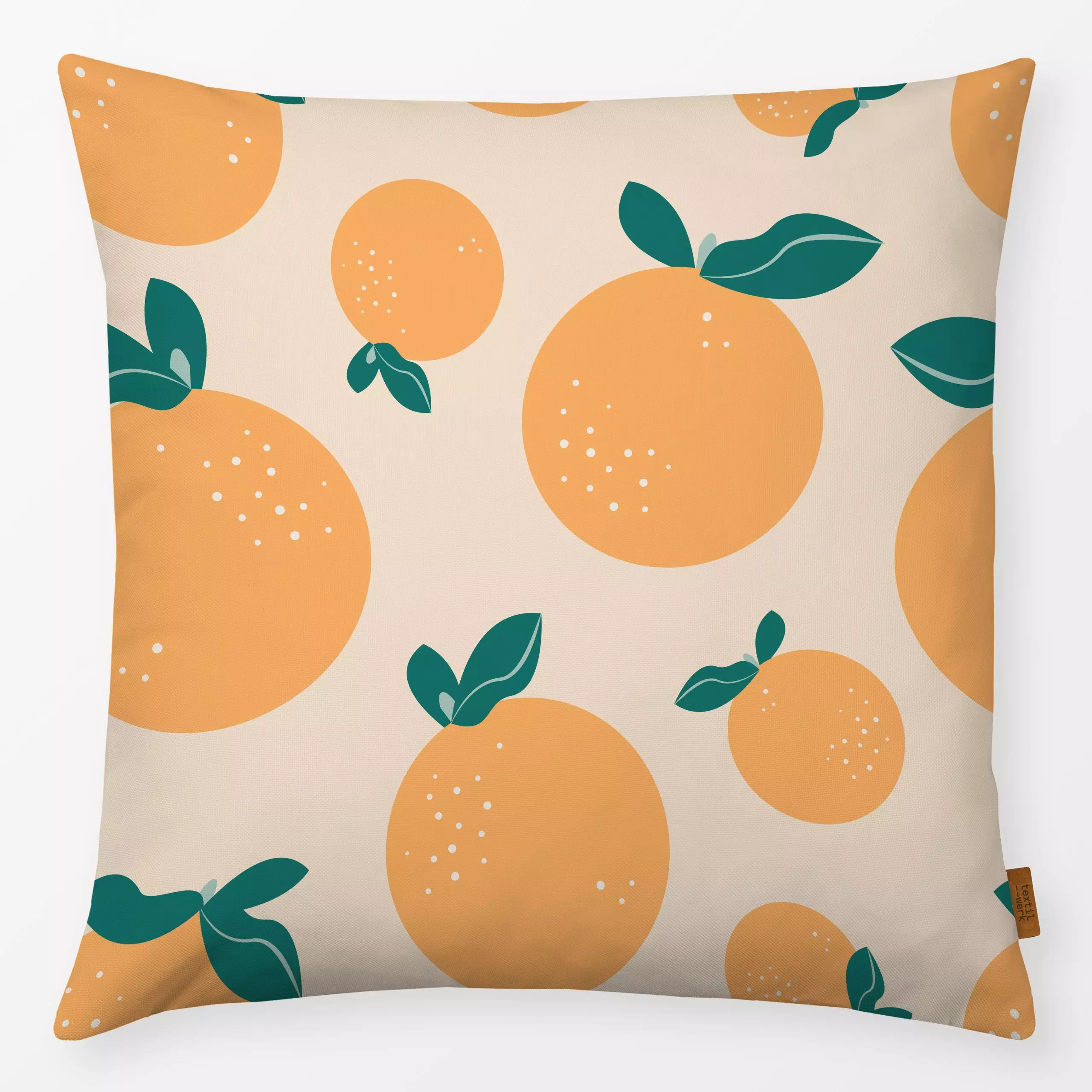 Kissen Summer Oranges sand - Sommer - von „Karen Menzenbach"; Obst, Muster, Orange, Früchte, beige, Sommer, grafisch, medite...