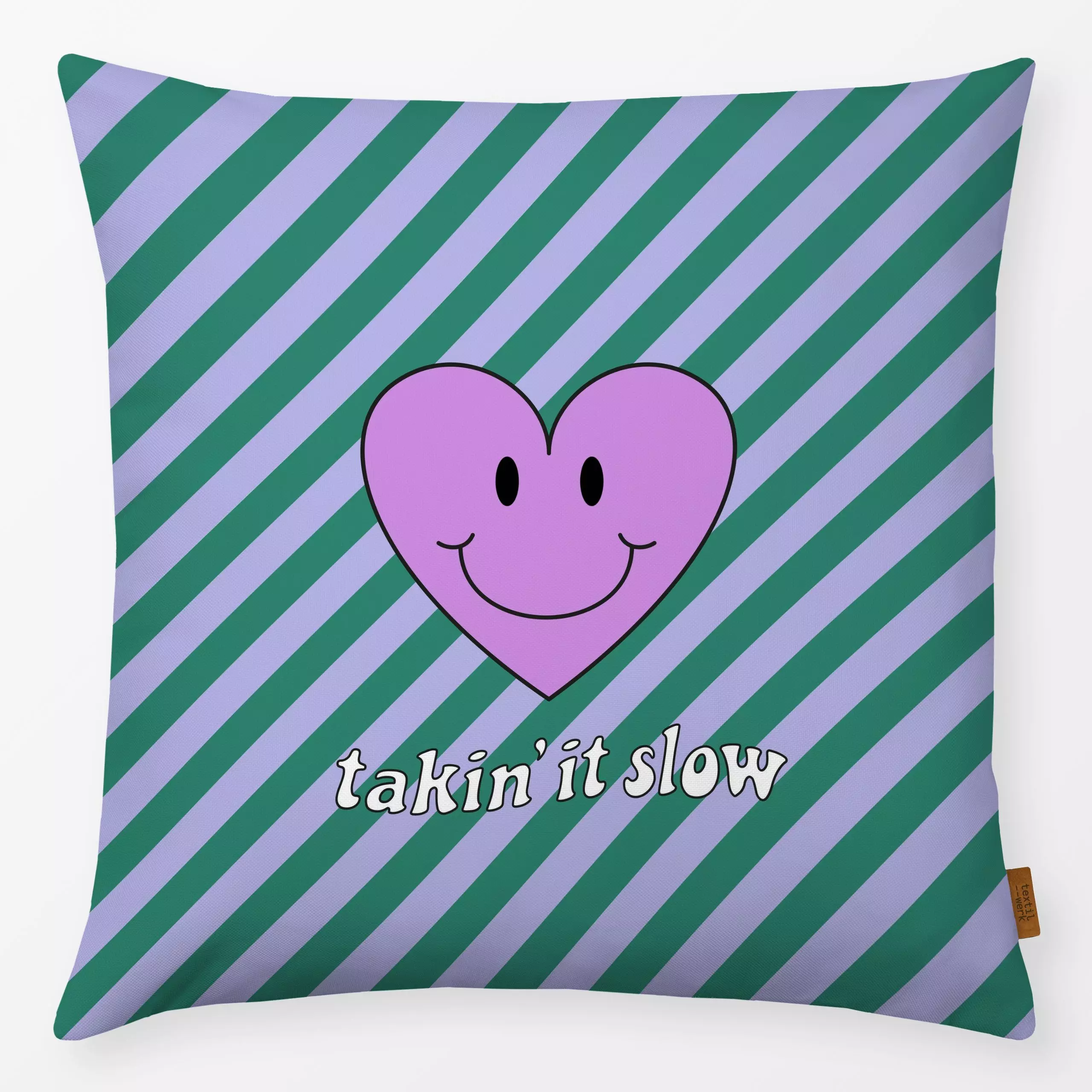 Kissen Takin' it slow - smiling heart - Retro & Vintage - von „Verena Klöpper"; Streifen, Kissen, Retro, Herzen, stripes, He...