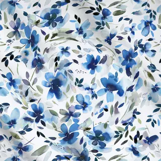 Meterware Aquatic Summer Flowers Cobalt