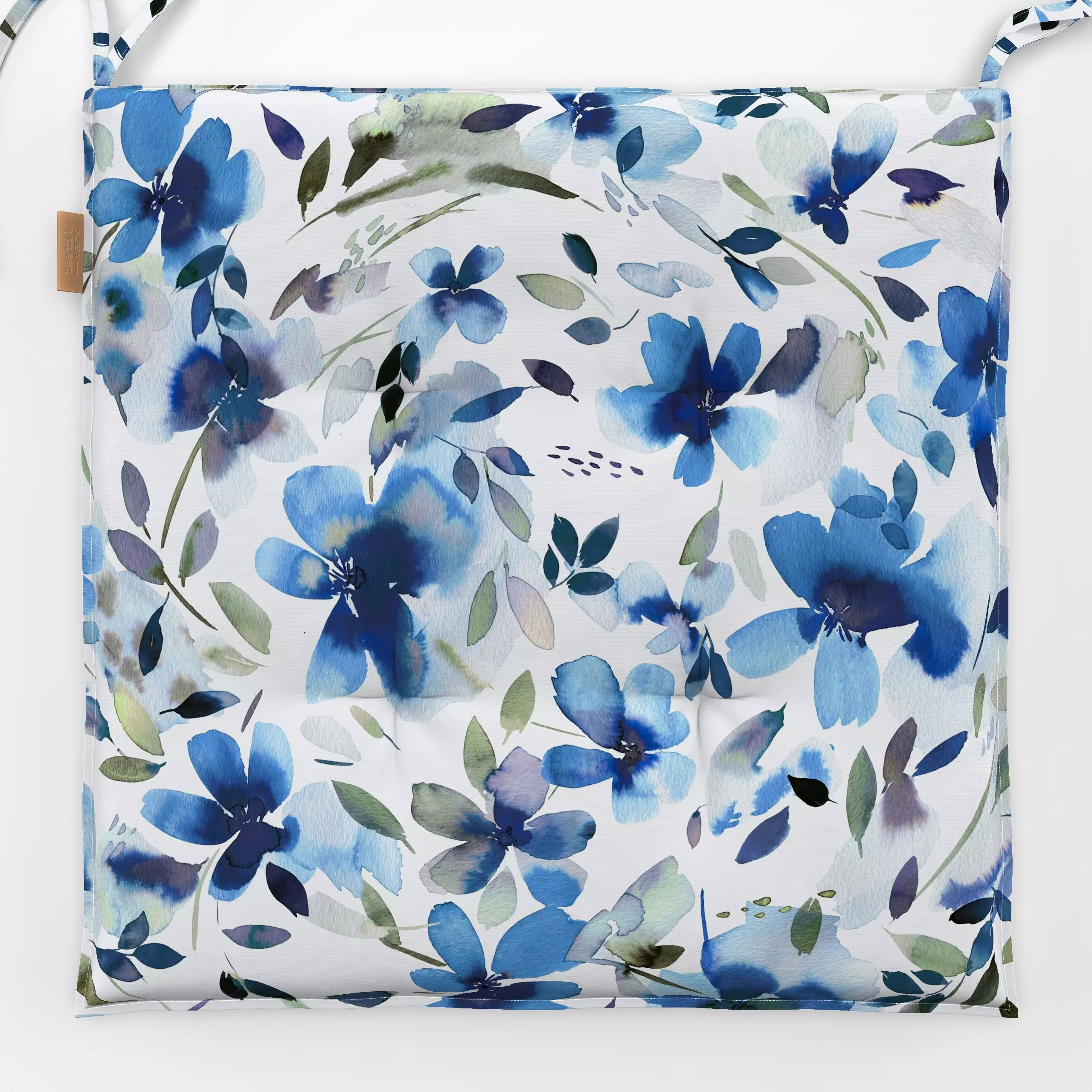 Sitzkissen Aquatic Summer Flowers Cobalt - Blumen & Florales, Symbole & Muster - von „Ninola Design "; boho, hippie, Aquarel...