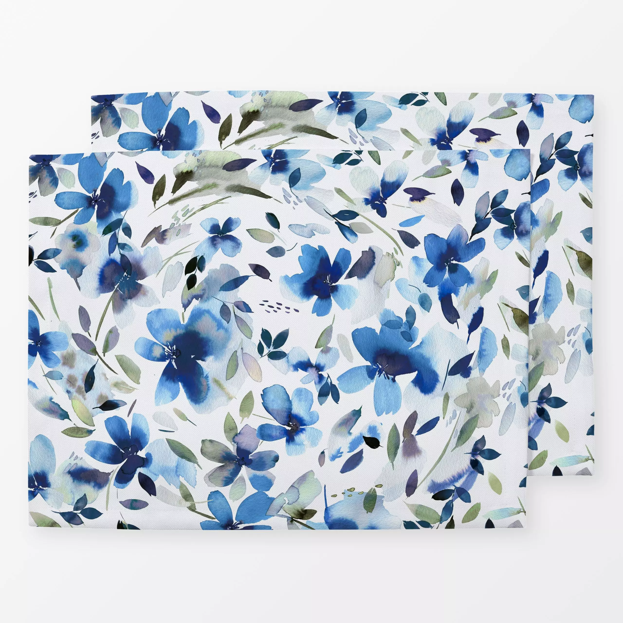Tischset Aquatic Summer Flowers Cobalt - Blumen & Florales, Symbole & Muster - von „Ninola Design "; boho, hippie, Aquarell,...