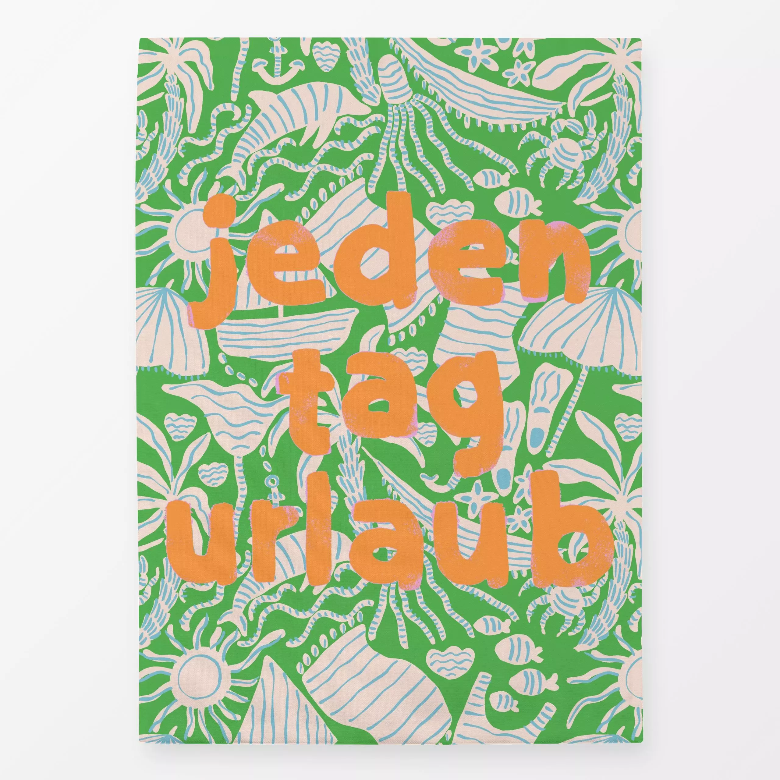 Geschirrtücher Jeden Tag Urlaub - Sommer, Sprüche & Schriftzüge - von „Julia Schumacher"; rosa, Fische, Urlaub, handgeschrie...