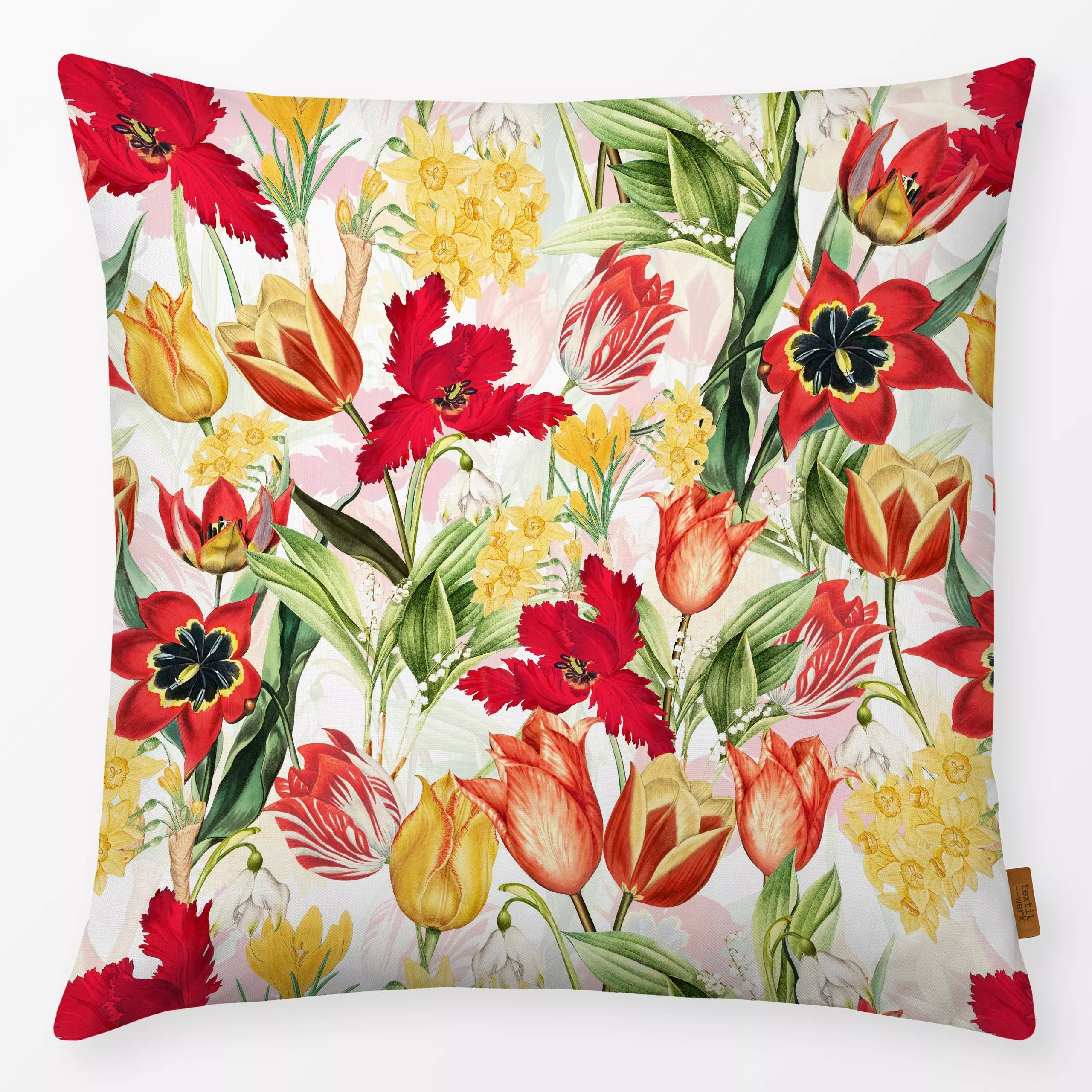 Kissen Bunte Frühlingswiese 1 - Blumen & Florales, Retro & Vintage - von „Uta Naumann"; Muster, Blumen, Garten, Tulpen, vint...