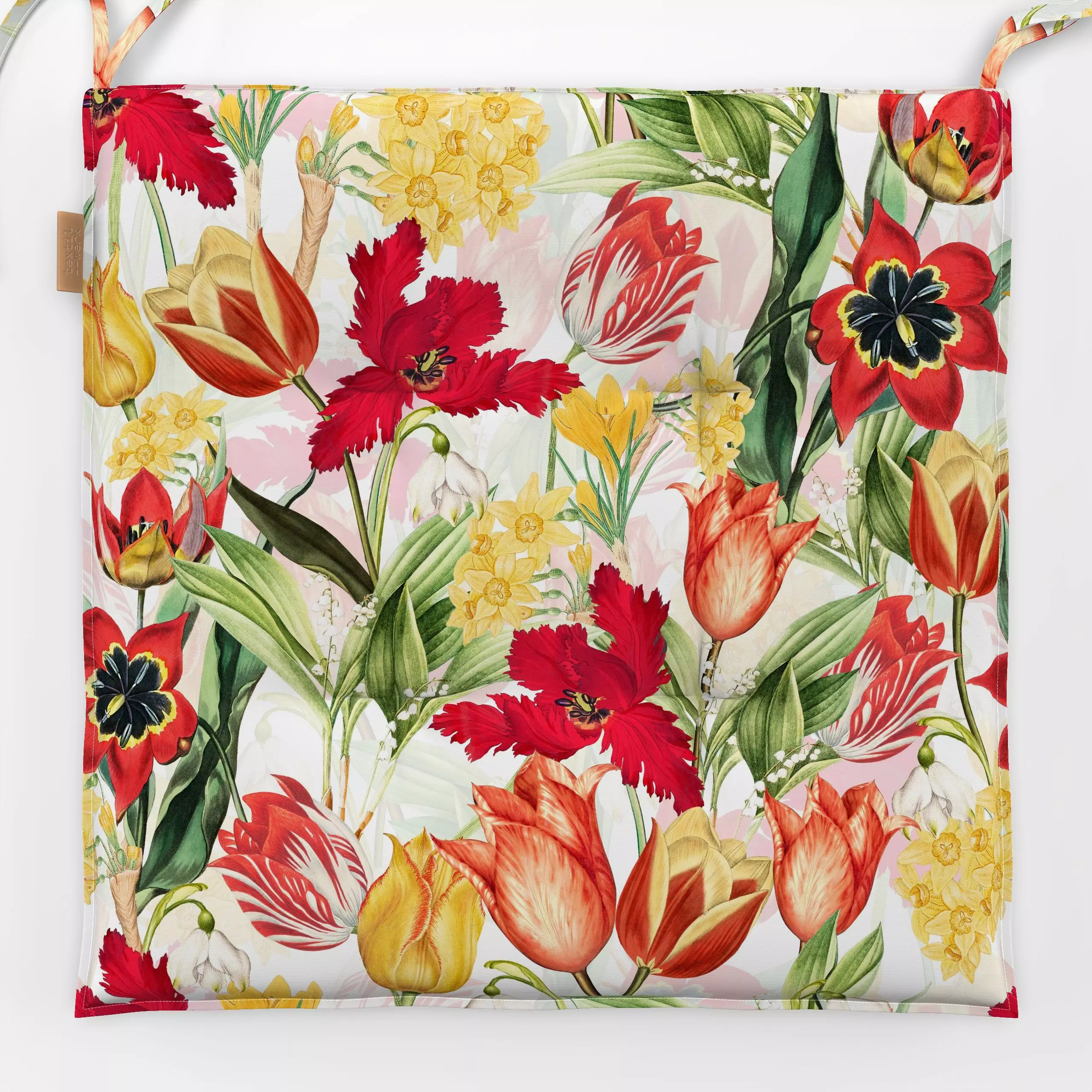 Sitzkissen Bunte Frühlingswiese 1 - Blumen & Florales, Retro & Vintage - von „Uta Naumann"; Muster, Blumen, Garten, Tulpen, ...