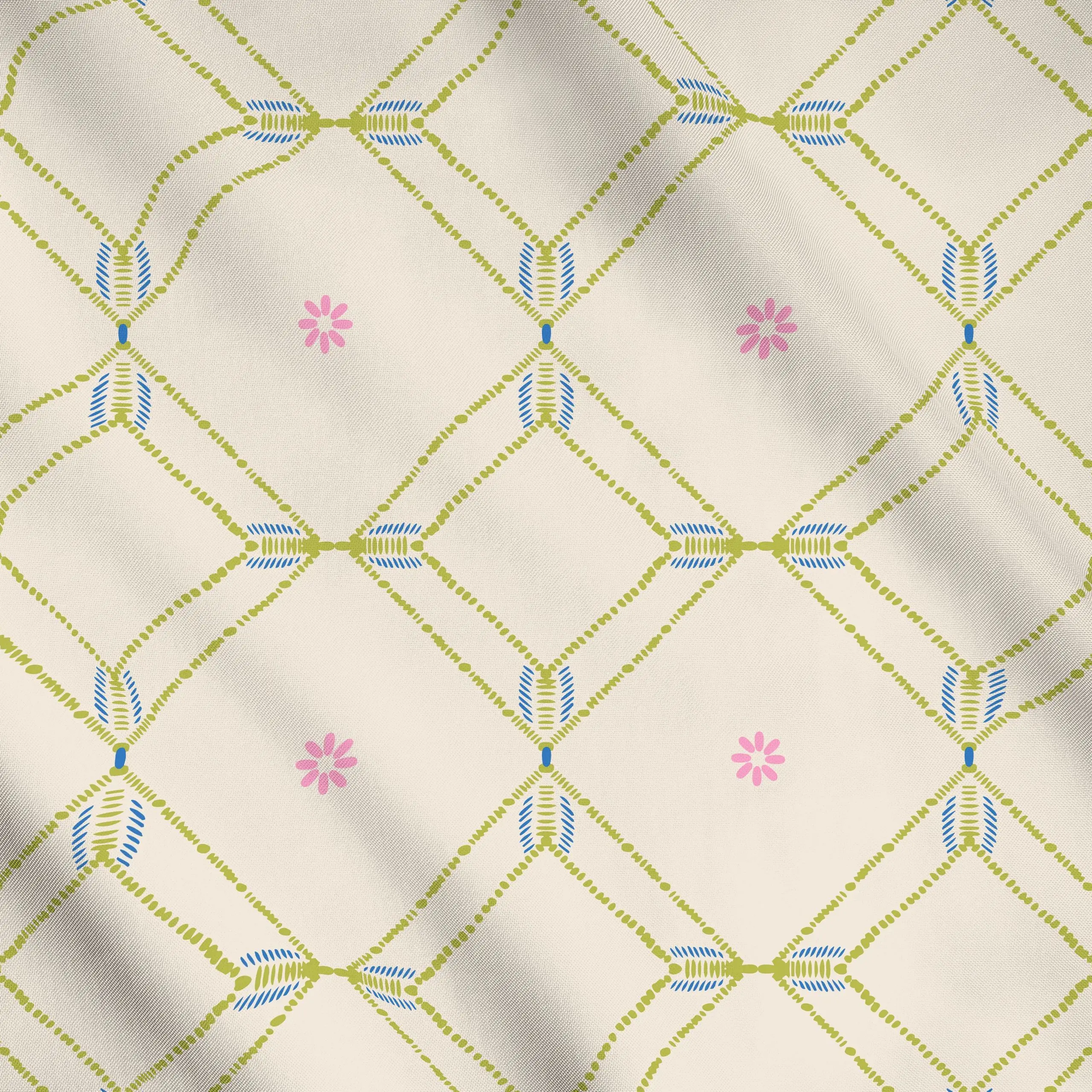 Meterware Diamond Floral Tile green - Blumen & Florales, Sommer, Symbole & Muster - von „Patries Elisabeth"; floral, mediter...