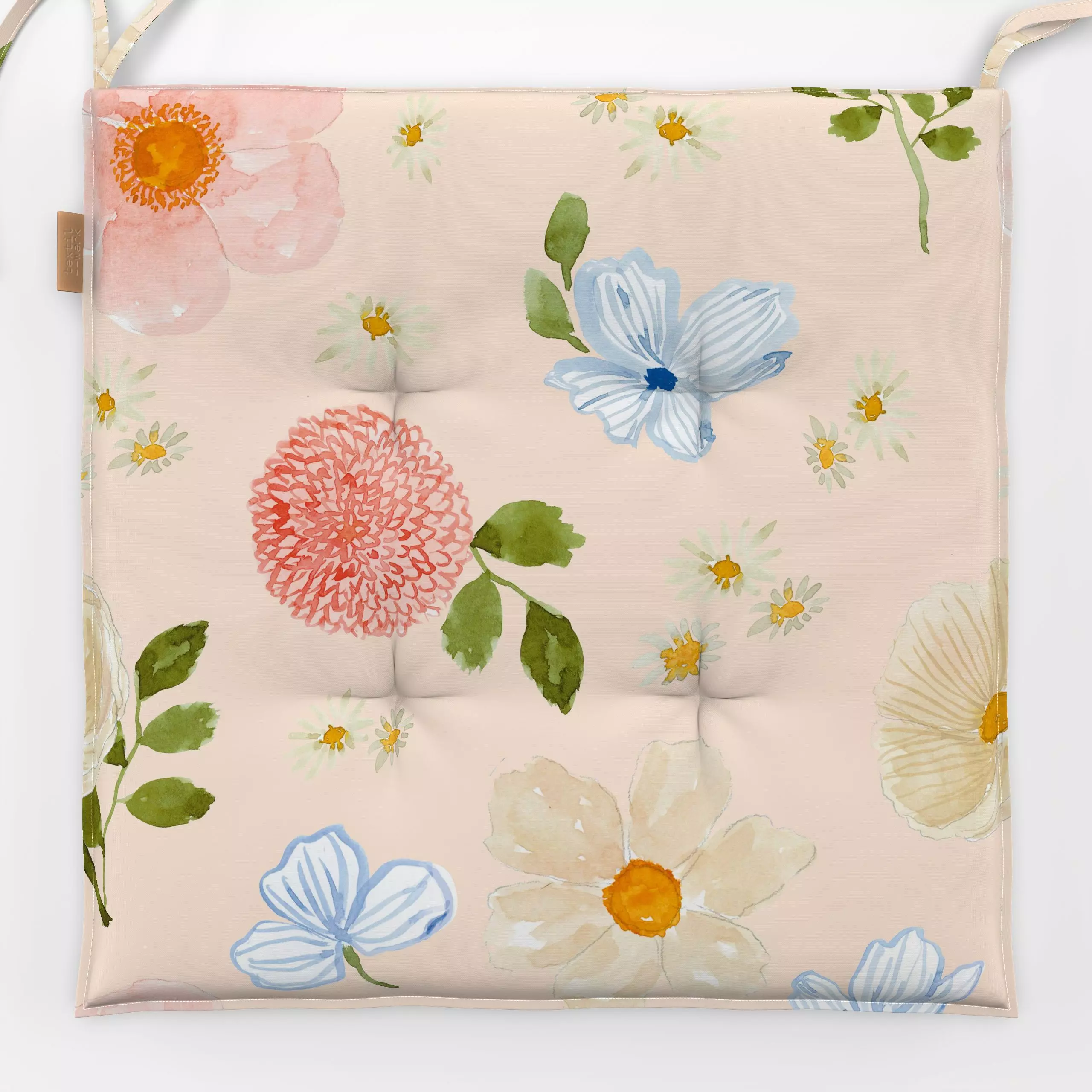 Sitzkissen Summer Vibes pastell flowers - Blumen & Florales, Pflanzen & Botanik - von „Lena Yokota"; Muster, Illustration, B...