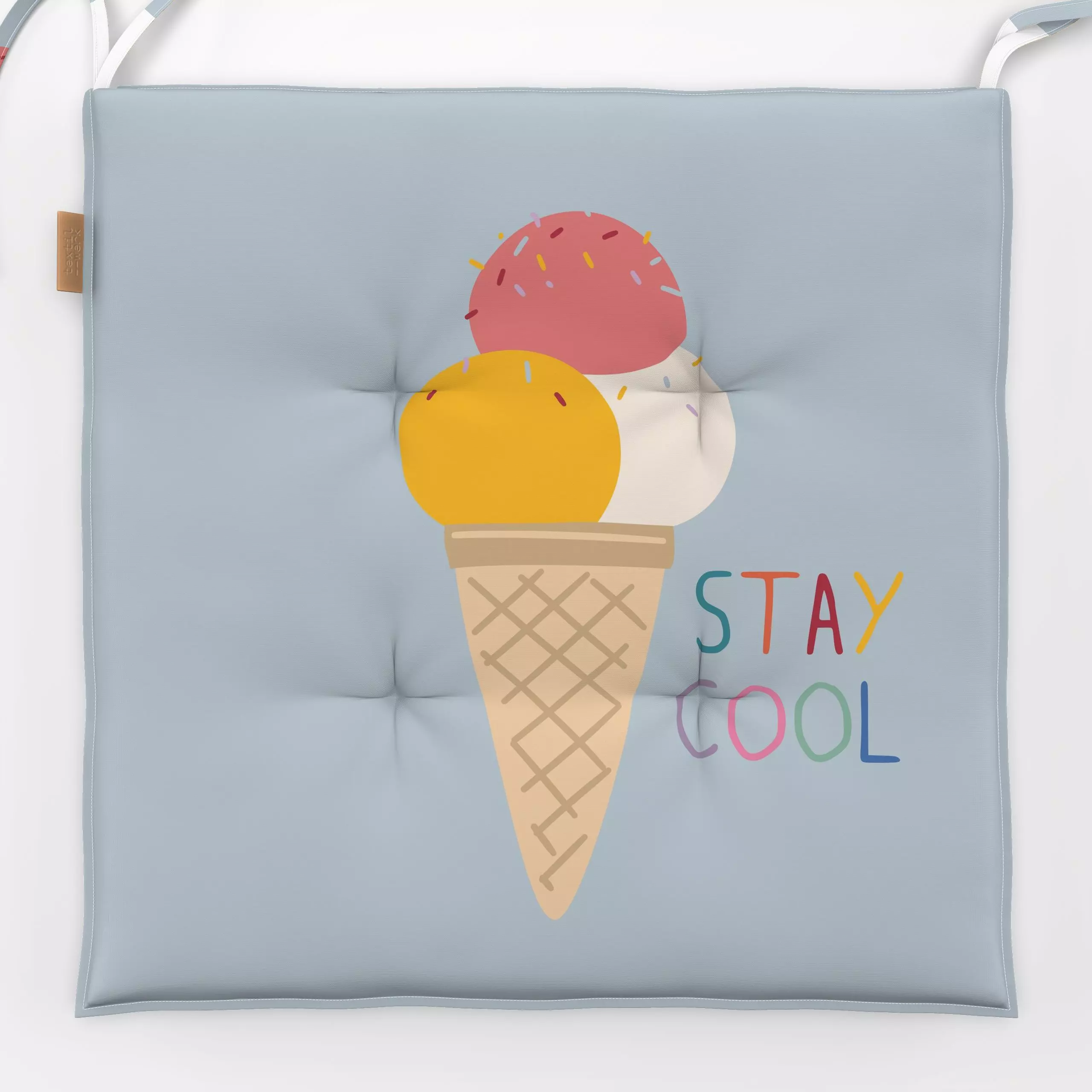 Sitzkissen Stay Cool Icecream - blau - Sommer, Küche, Essen & Trinken - von „Heyduda"; Kinder, Strand, Sonne, Eis, Sommer, U...