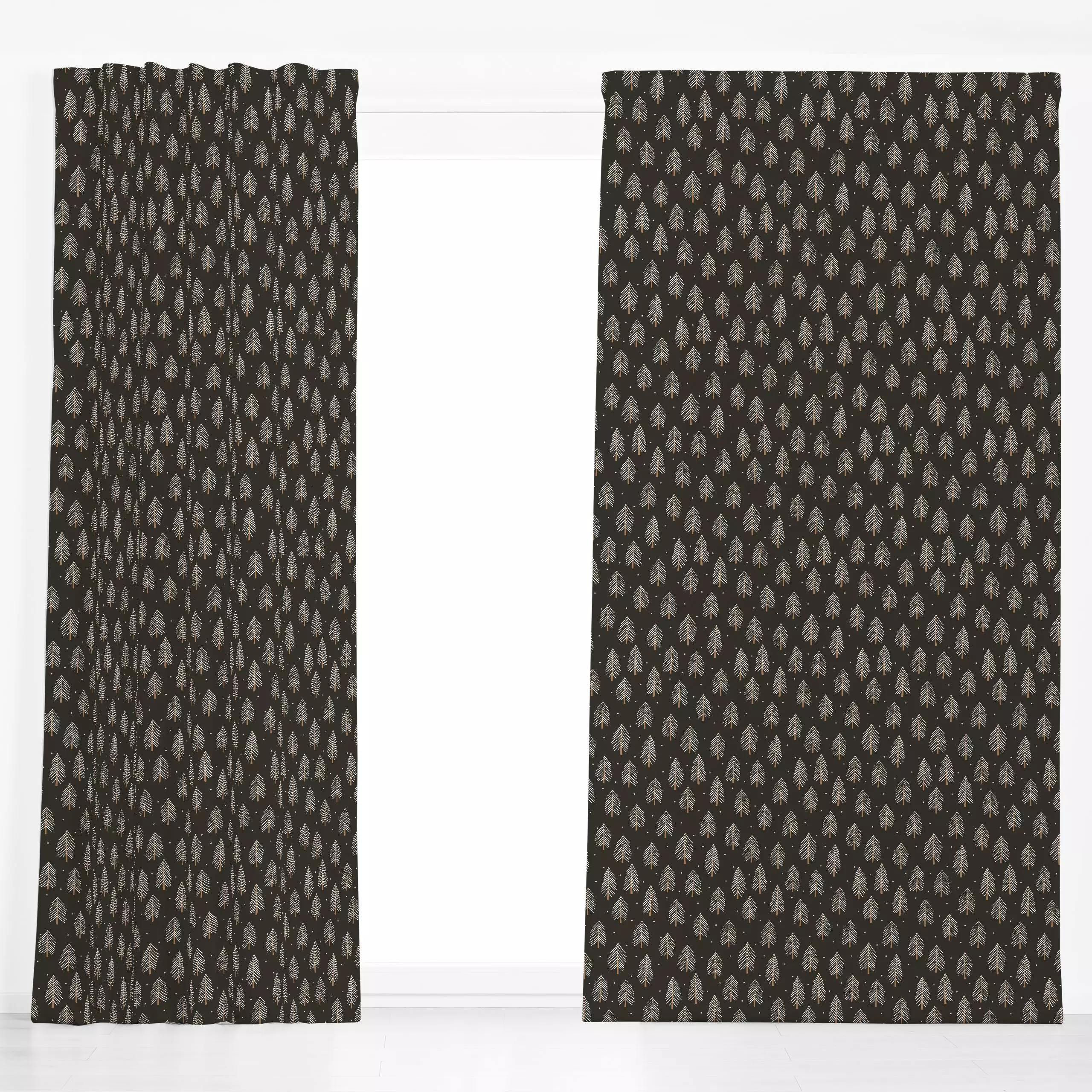 Dekovorhang Winter Forest beige charcoal - Weihnachten, Winter - von „Kathrin Woo"; Muster, Merry Christmas, Winter, Scandi,...