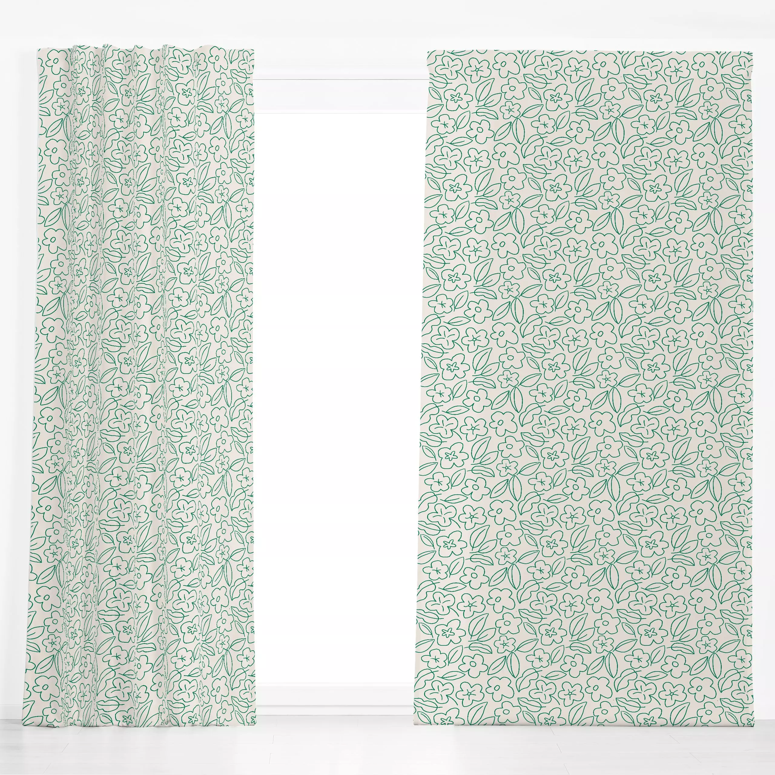 Dekovorhang Blumen Outlines grün - Blumen & Florales, Frühling - von „Studio Kesse"