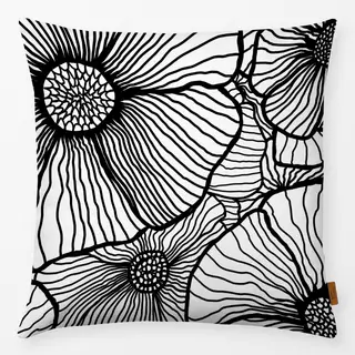 Kissen Line Art Flowers black white