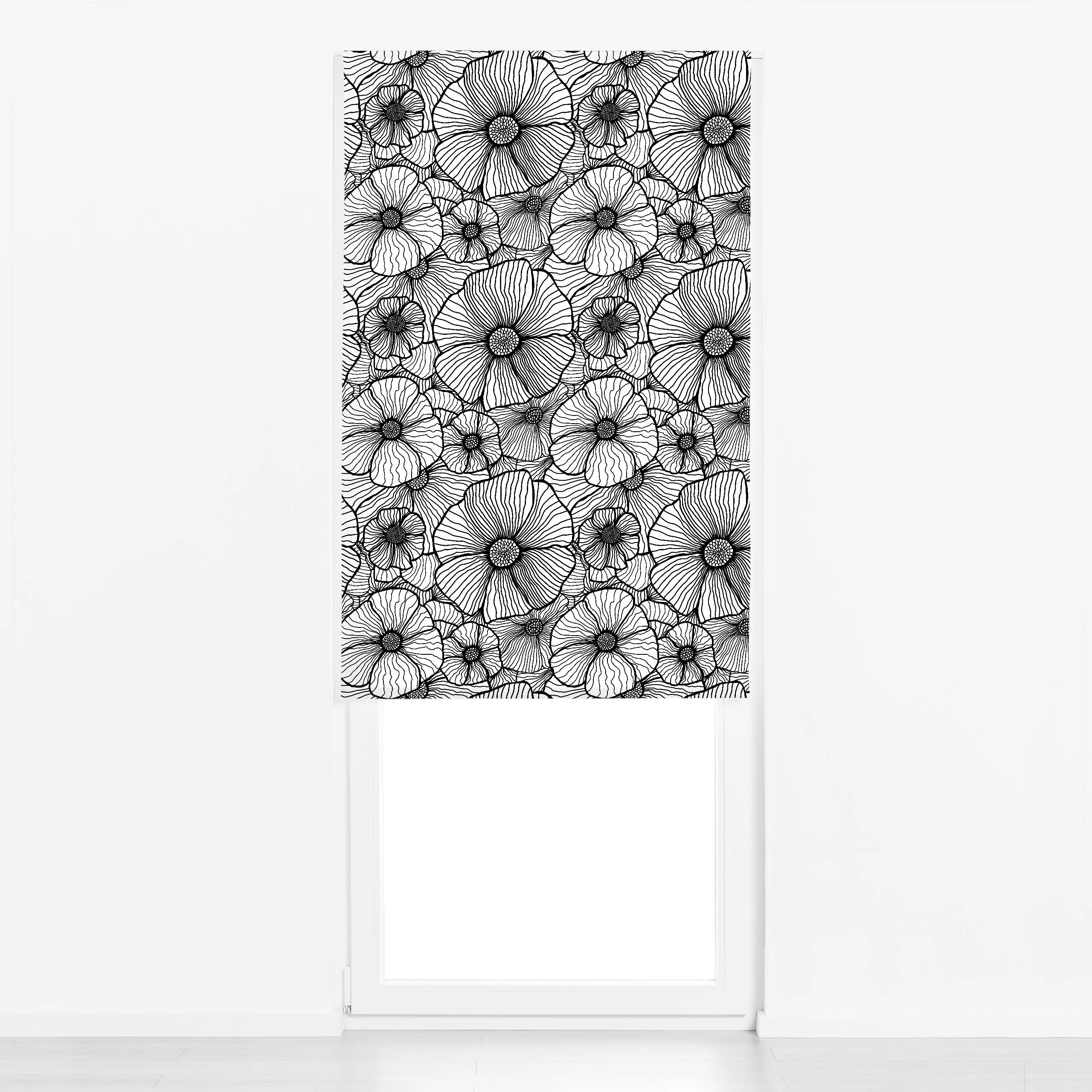Raffrollo Line Art Flowers black white - Blumen & Florales - von „Andrea Haase"; Natur, Zeichnung, Linien, Blumen, Sommerblu...