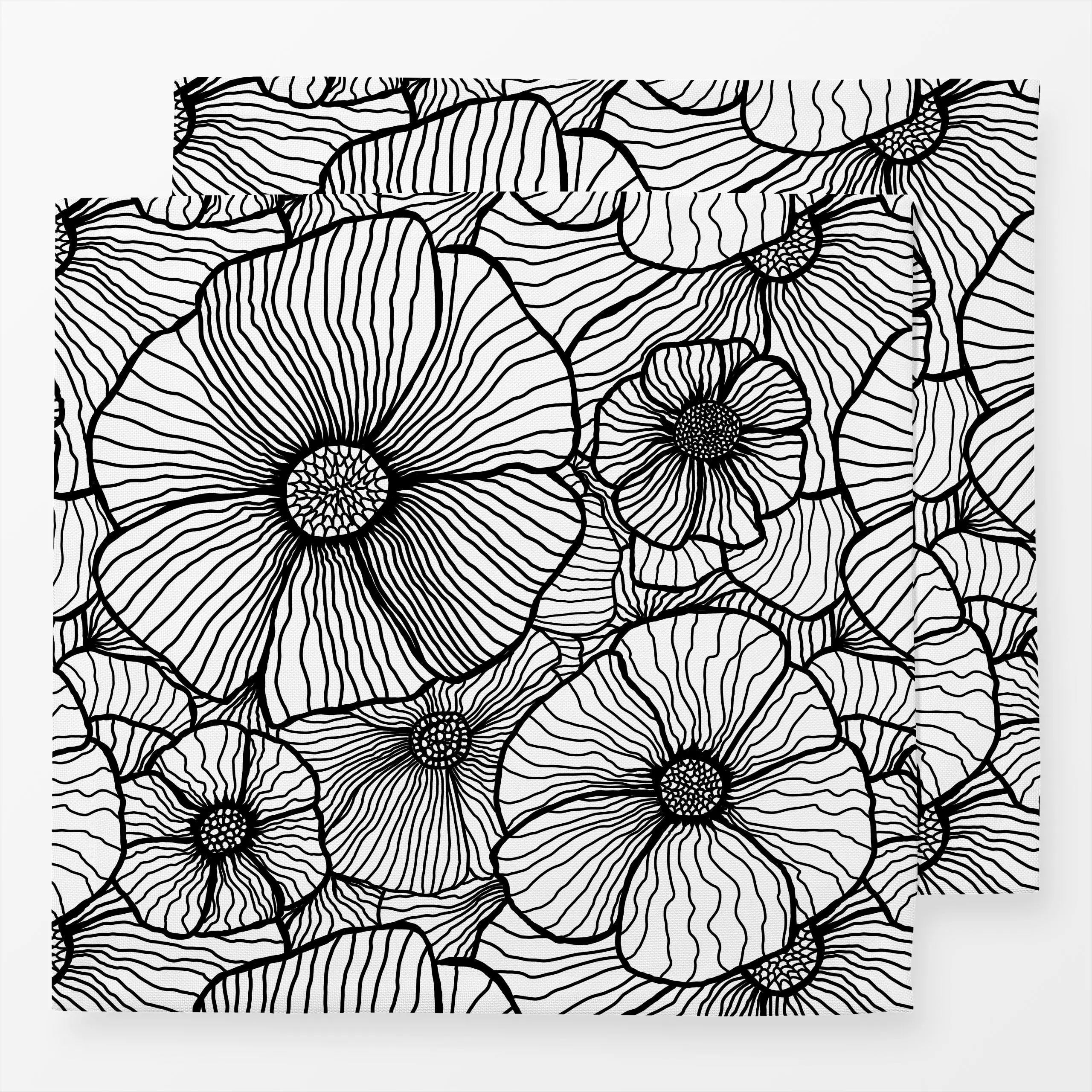 Servietten Line Art Flowers black white - Blumen & Florales - von „Andrea Haase"; Natur, Zeichnung, Linien, Blumen, Sommerbl...