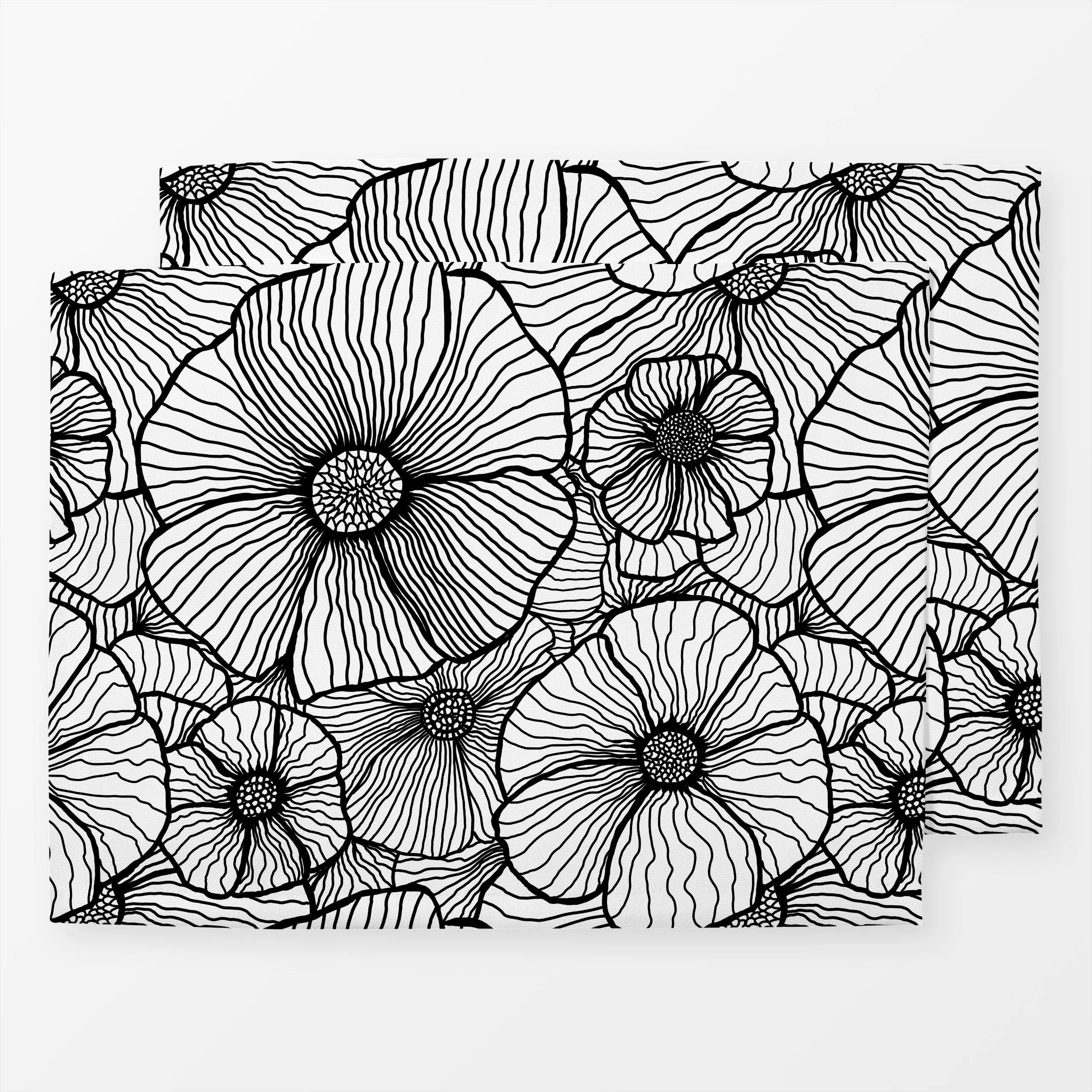 Tischset Line Art Flowers black white, Blumen, Sommer, von Andrea Haase