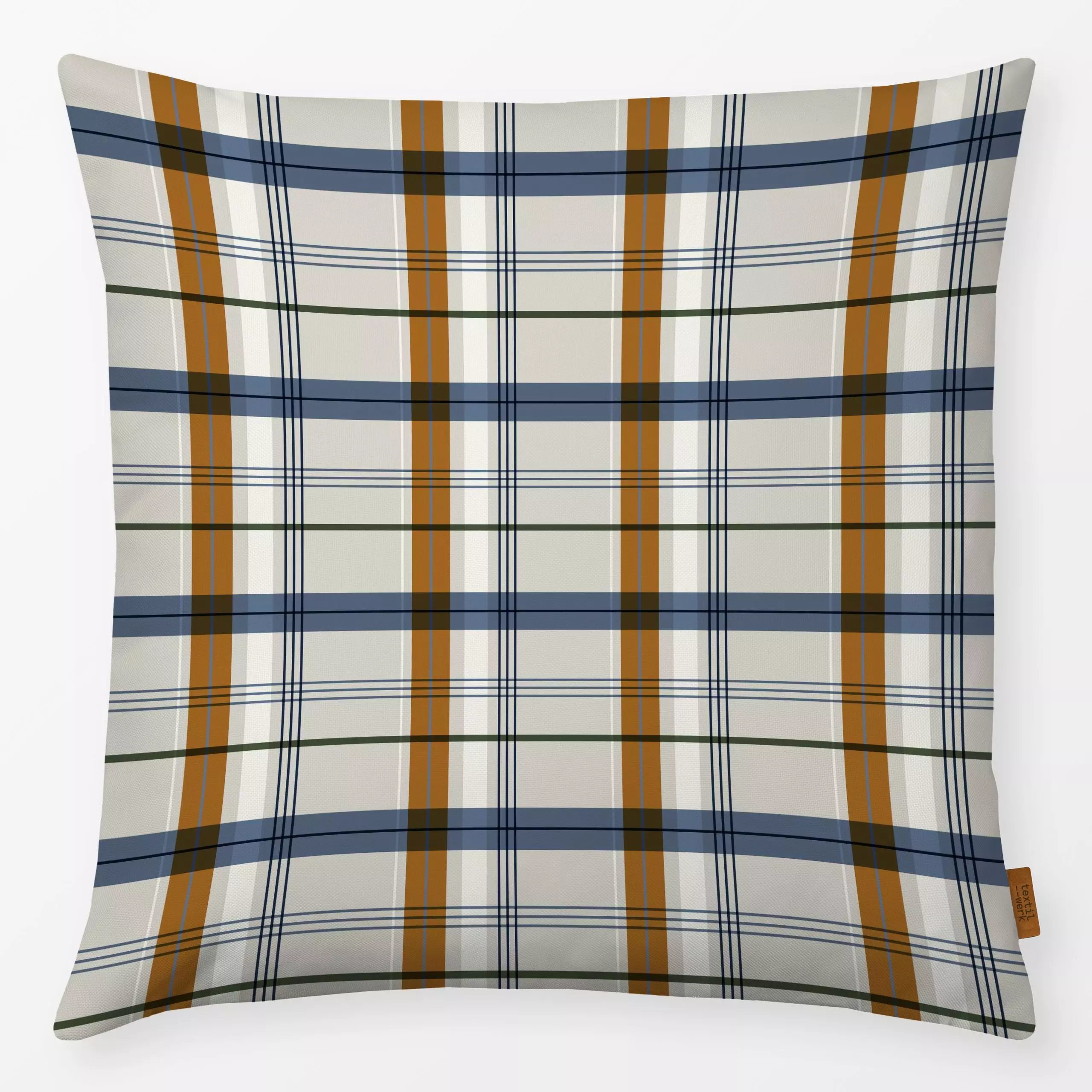 Kissen Karo blau braun - Herbst, Symbole & Muster - von „Julia Schumacher"; Wald, Karo, ocker, Karos, kariert, juliaschumach...