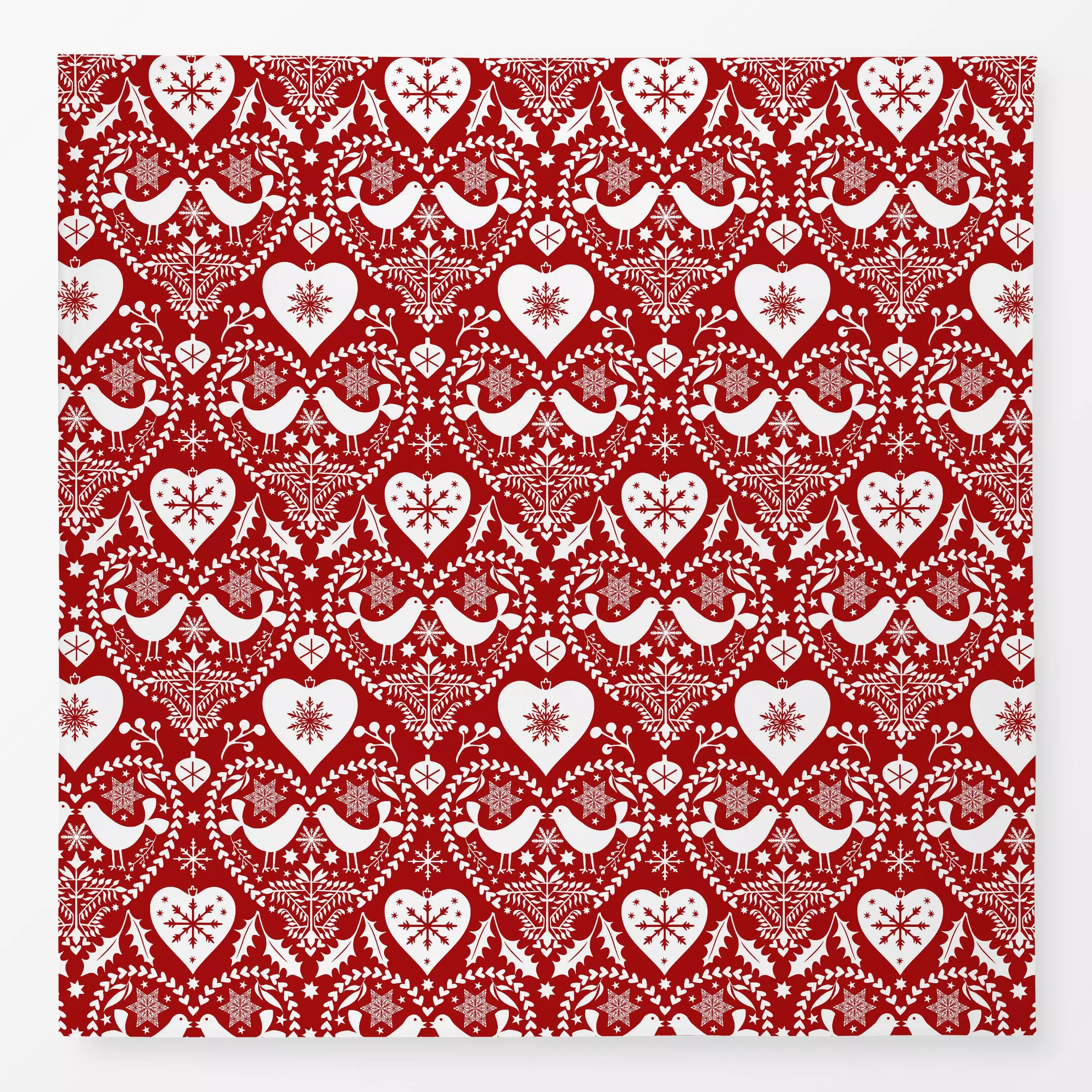 Tischdecke Nordic Noel White Red - Weihnachten - von „Andrea Haase"; skandinavisch, Hygge, Vogel, Herzen, weihnachtlich, Nor...