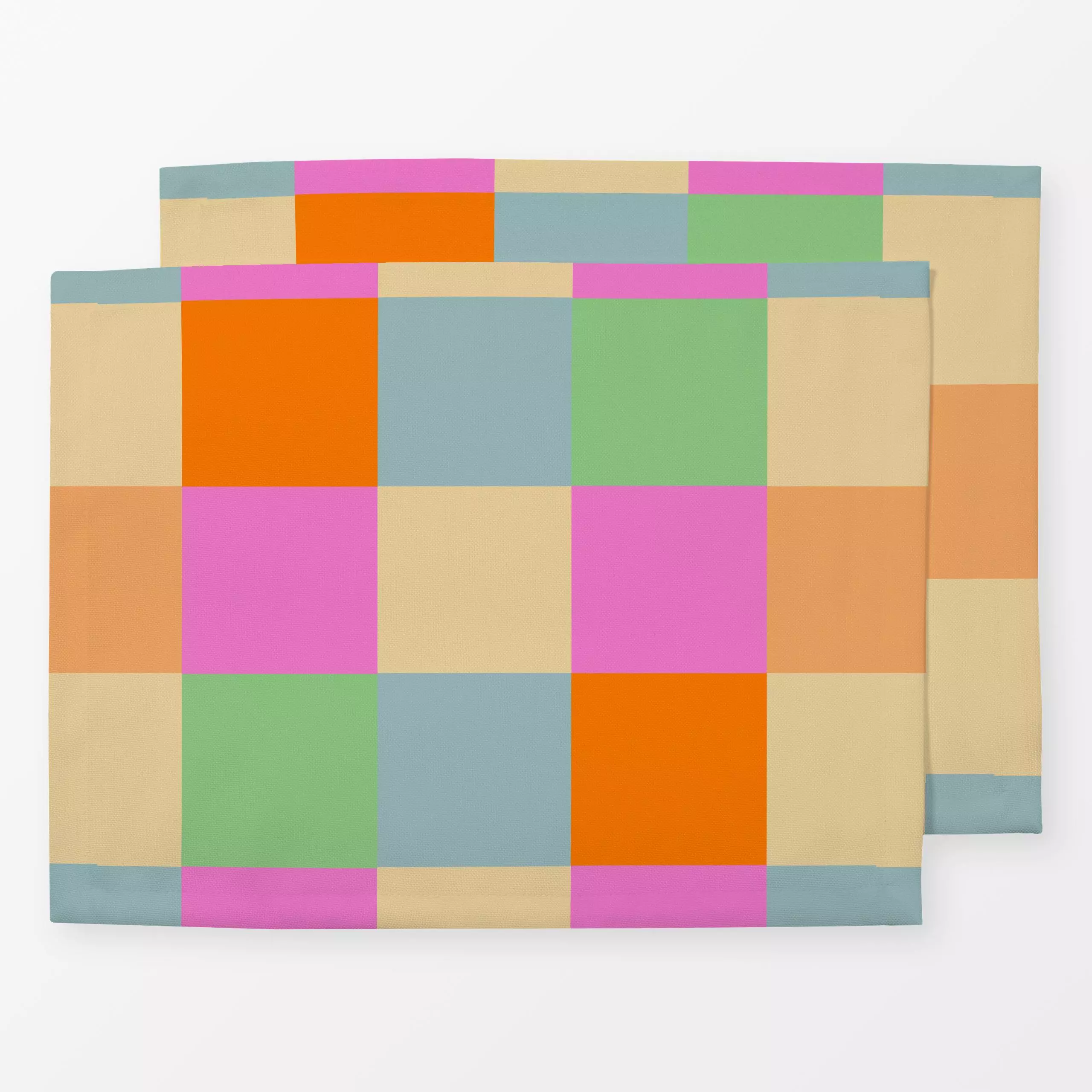 Tischset Buntes Schachbrett - Herbst, Symbole & Muster - von „Patries Elisabeth"; Retro, Geometrisch, Orange, quadrate, pink...