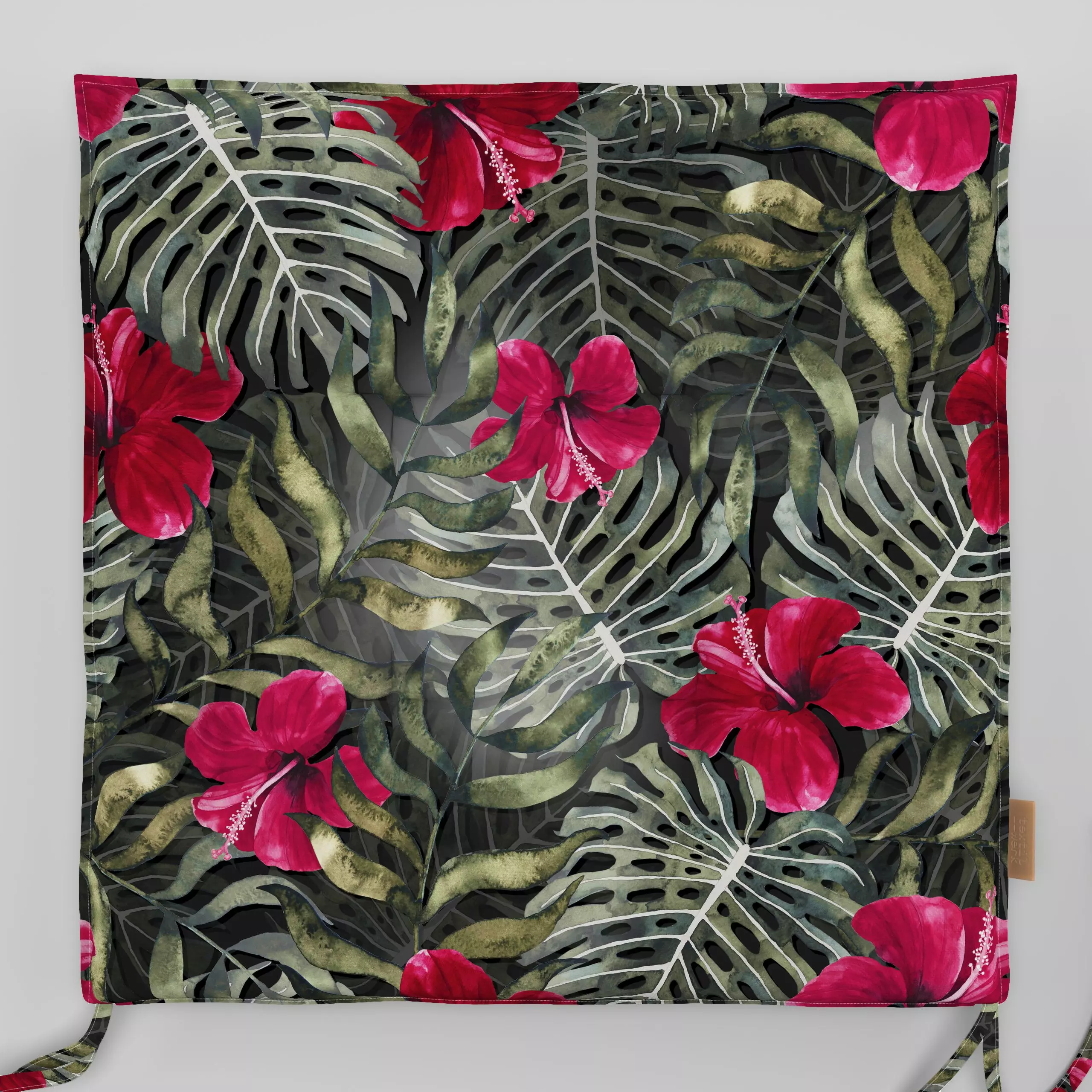 Sitzkissen Tropical Hibiscus Dark Red - Blumen & Florales, Sommer, Pflanzen & Botanik - von „Karen Menzenbach"; Blätter, Pfl...