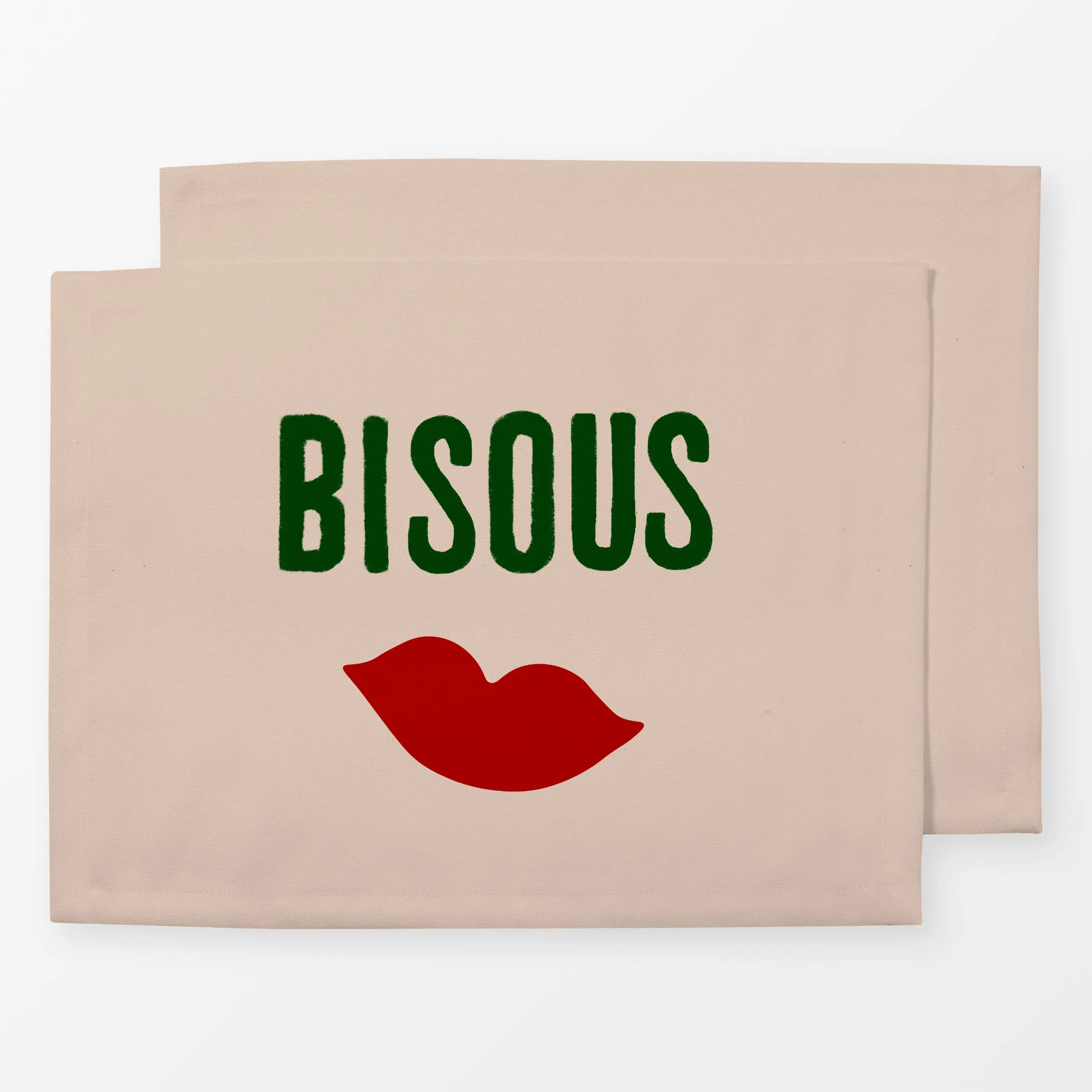 Tischset Bisous Kussmund Auf Beige - Liebe, Romantik & Pride, Sprüche & Schriftzüge - von „Alisa Knöß"; Valentinstag, modern...