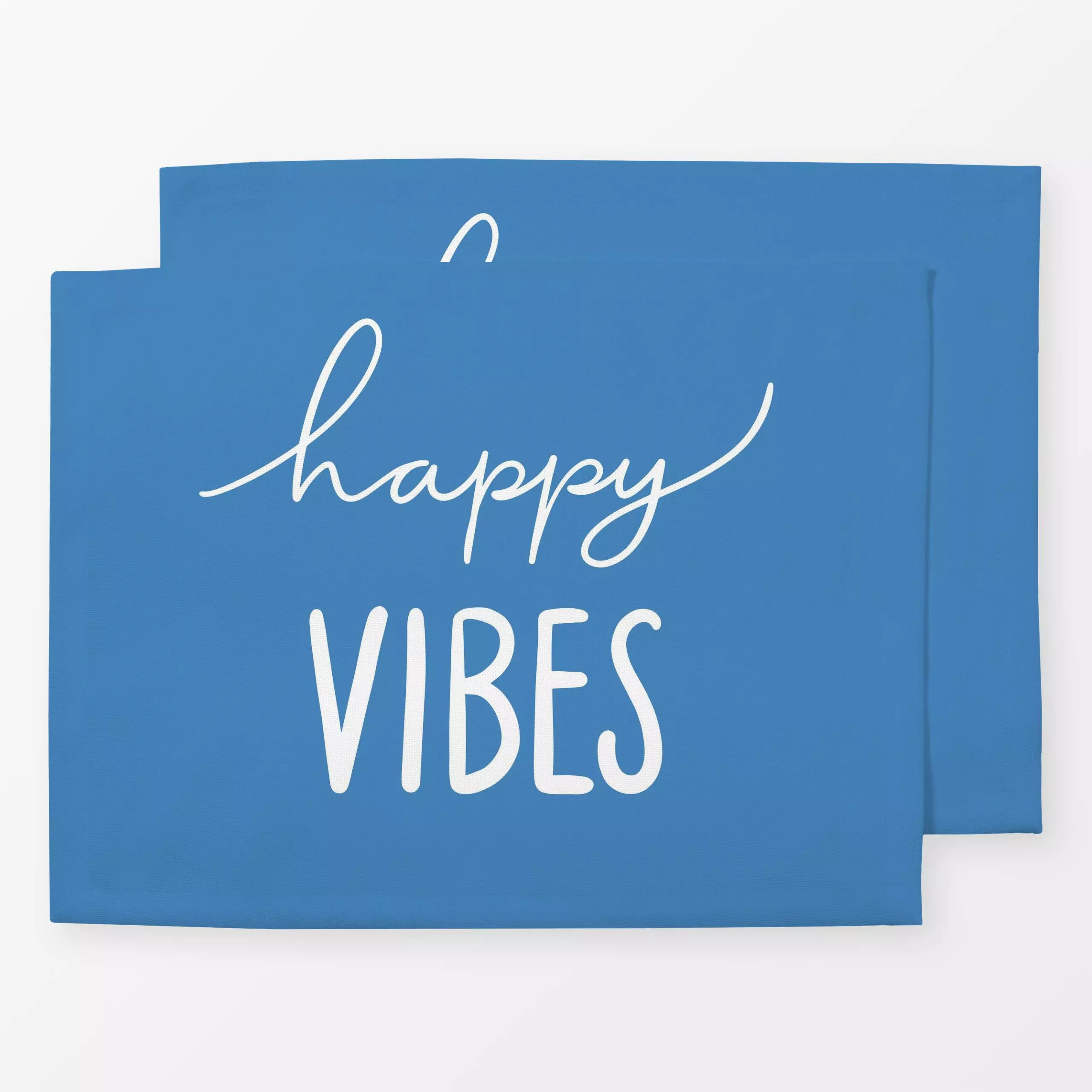 Tischset Happy Vibes blau - Sprüche & Schriftzüge - von „Kathrin Woo"; Hygge, blau, typografie, maritim, spruch, Spruchkisse...