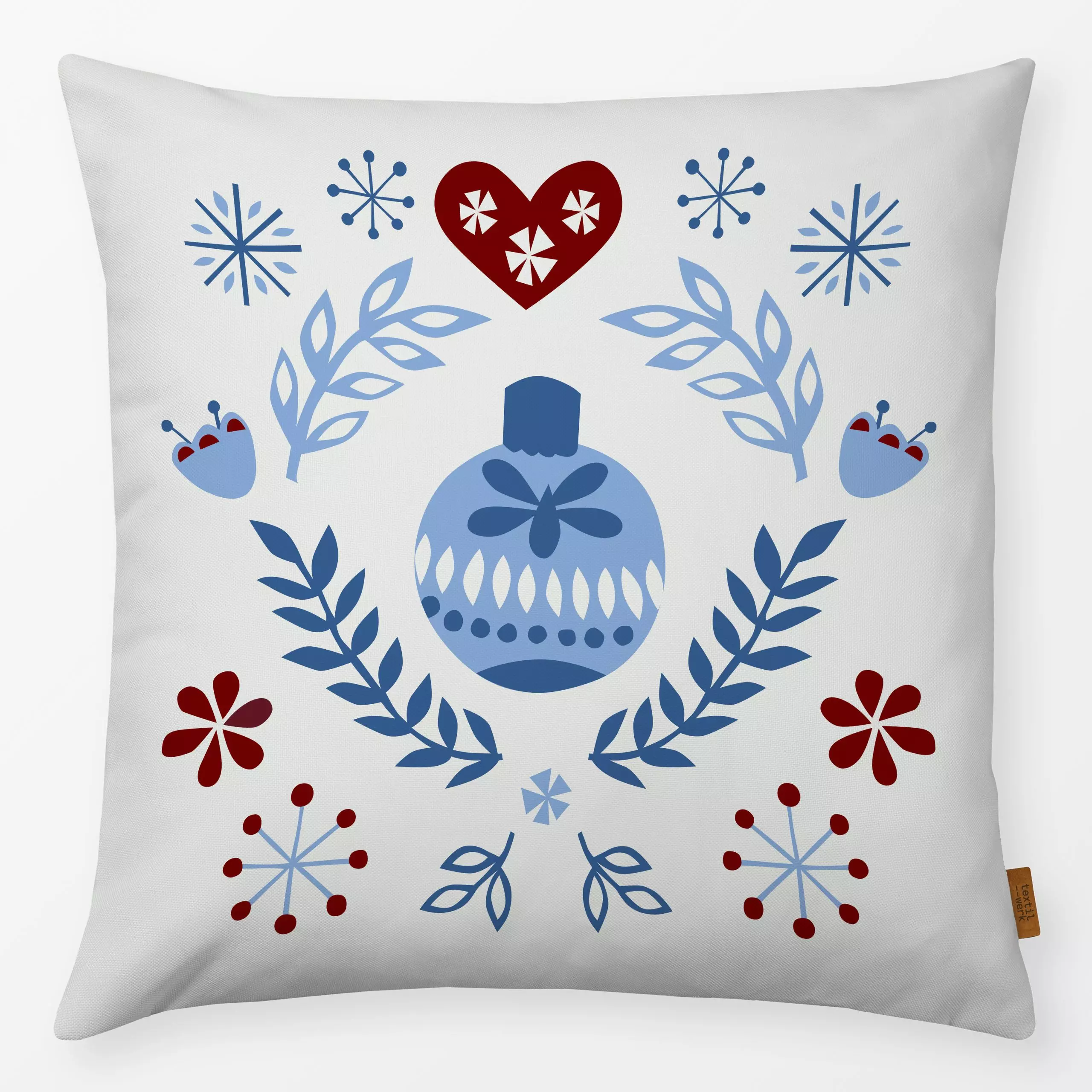 Kissen Weihnachtskugel - Weihnachten, Winter - von „Kerstin Ax"; Muster, skandinavisch, Blätter, Hygge, Sterne, Weihnachten,...