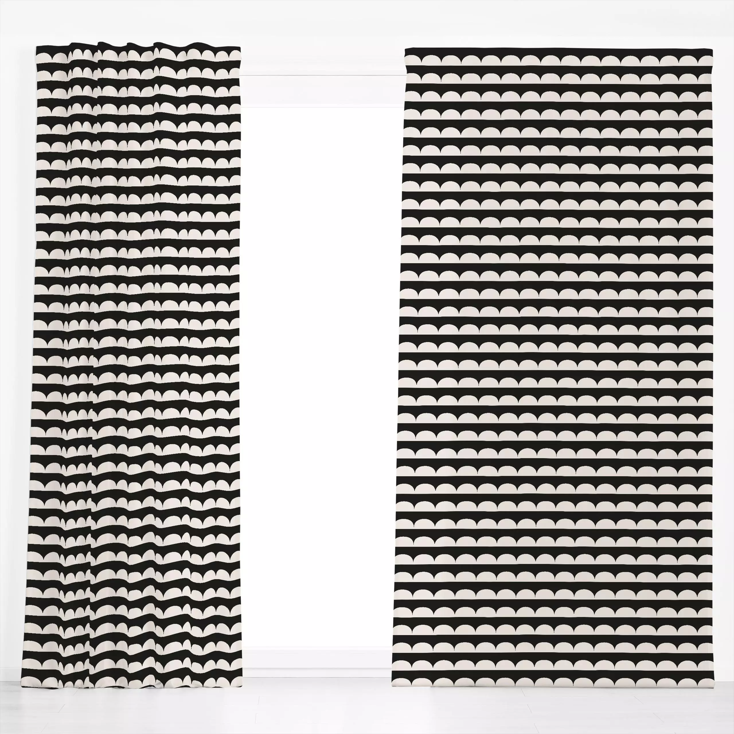 Dekovorhang Boho Waves black - Sommer, Symbole & Muster - von „Karen Menzenbach"; Muster, schwarz, abstrakt, Meer, Sommer, g...