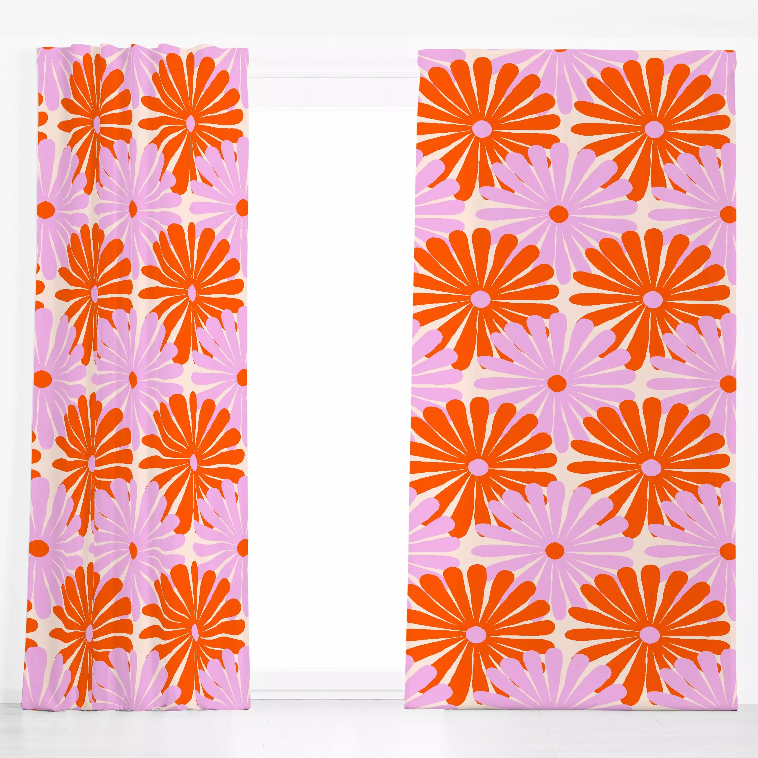 Dekovorhang Blumen rot pink - Blumen & Florales, Sommer, Symbole & Muster - von „Julia Schumacher"; Kamille, Margeriten, col...