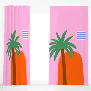Dekovorhang Tropical City Palme & Haus