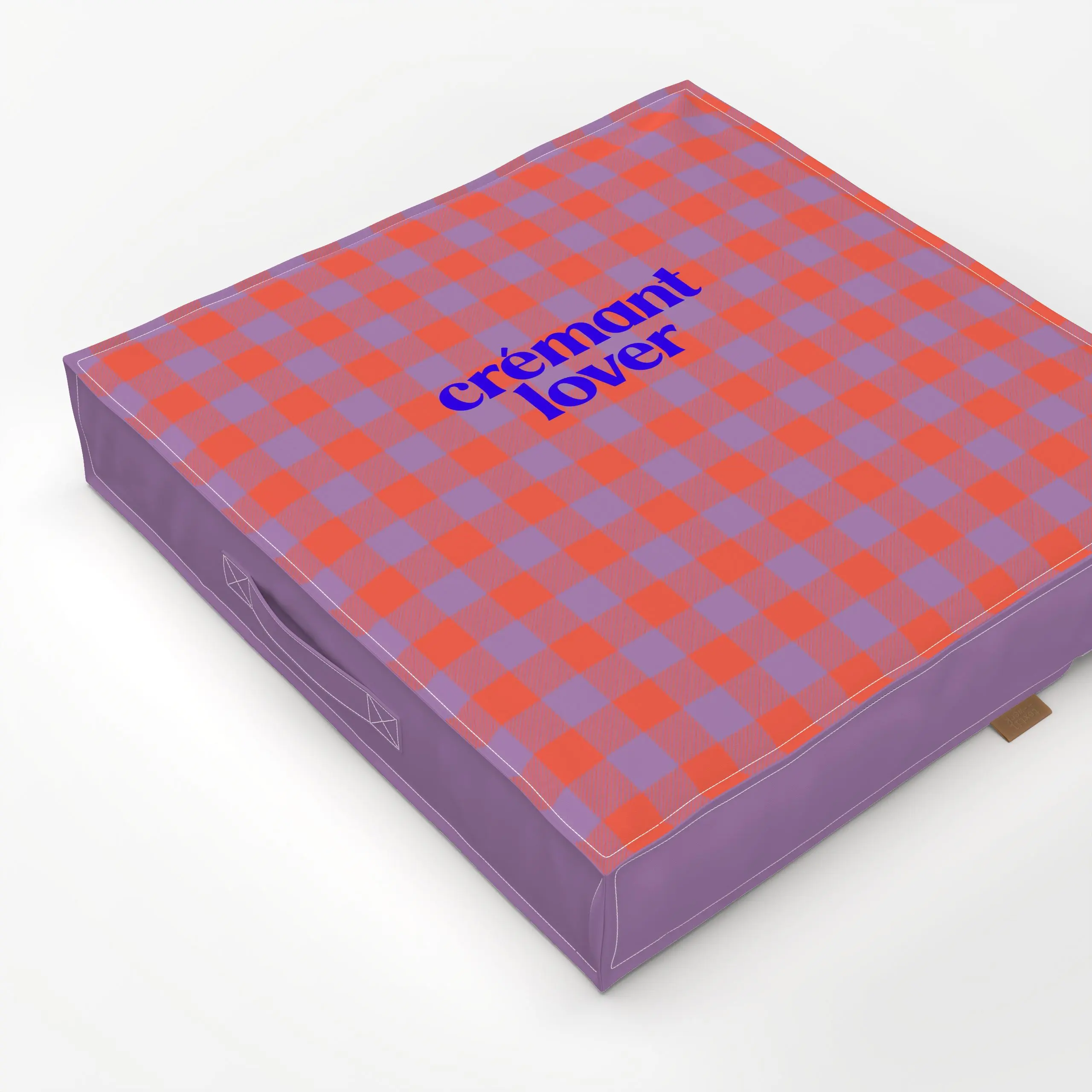 Bodenkissen Gingham Crémant Lover Lila - Küche, Essen & Trinken - von „Studio ROSAGRAU"; Orange, Karo, Liebe, typografie, li...