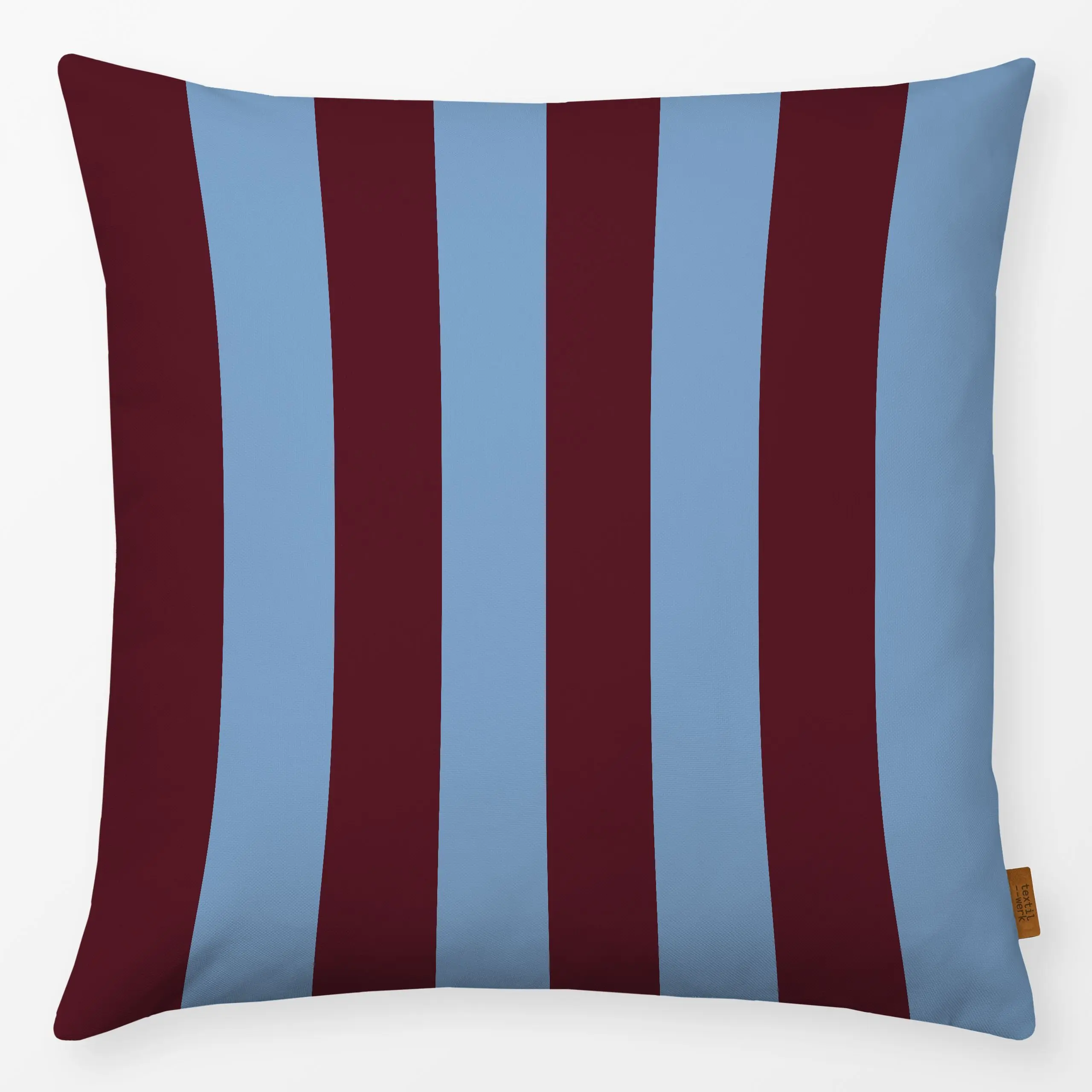 Kissen Cabana Streifen blau burgundy - Herbst, Symbole & Muster - von „Carolin Vonhoff"; Streifen, modern, Herbst, minimalis...