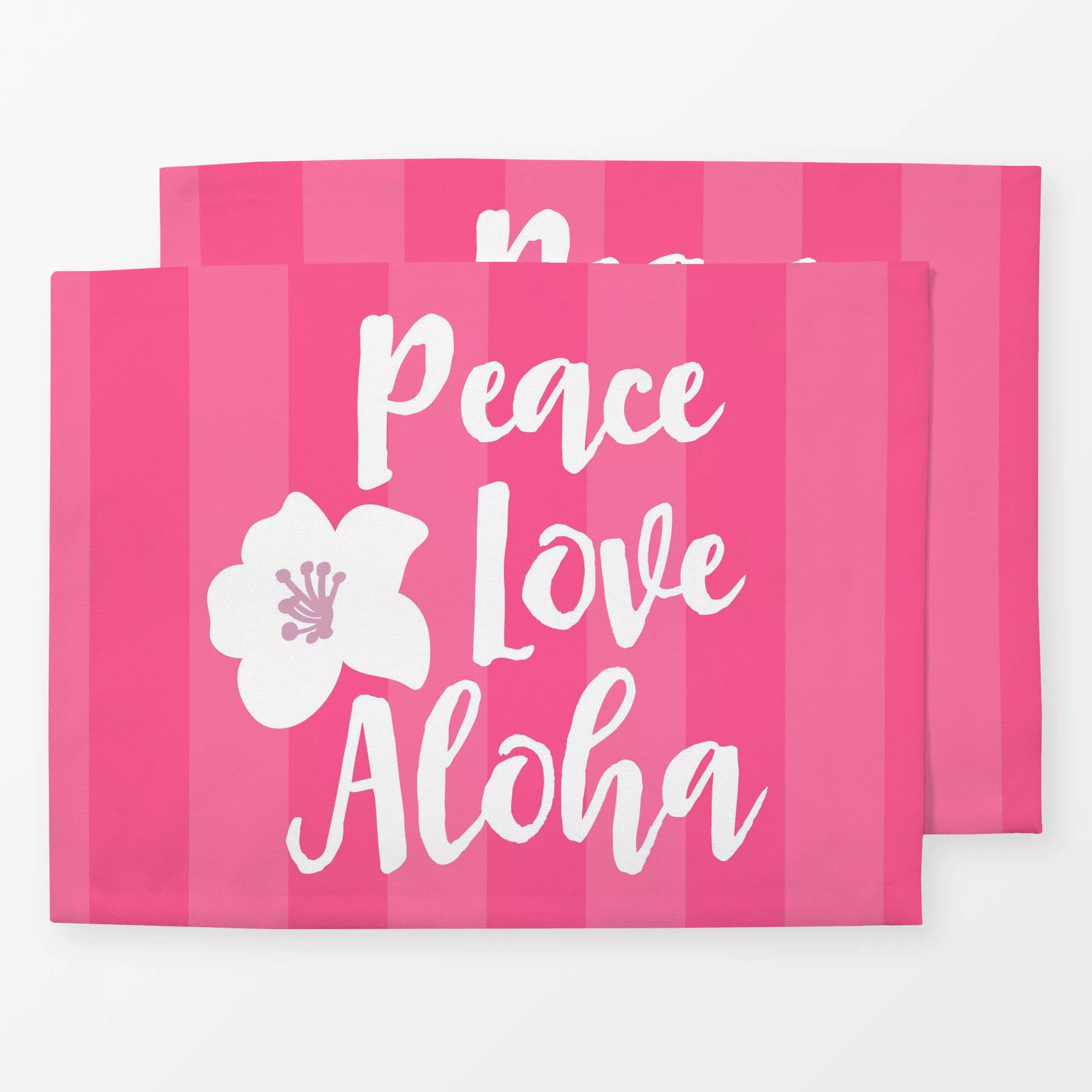 Tischset Pink Summer Peace Love II - Sommer, Sprüche & Schriftzüge - von „Andrea Haase"; Streifen, rosa, Blumen, Kreise, Url...