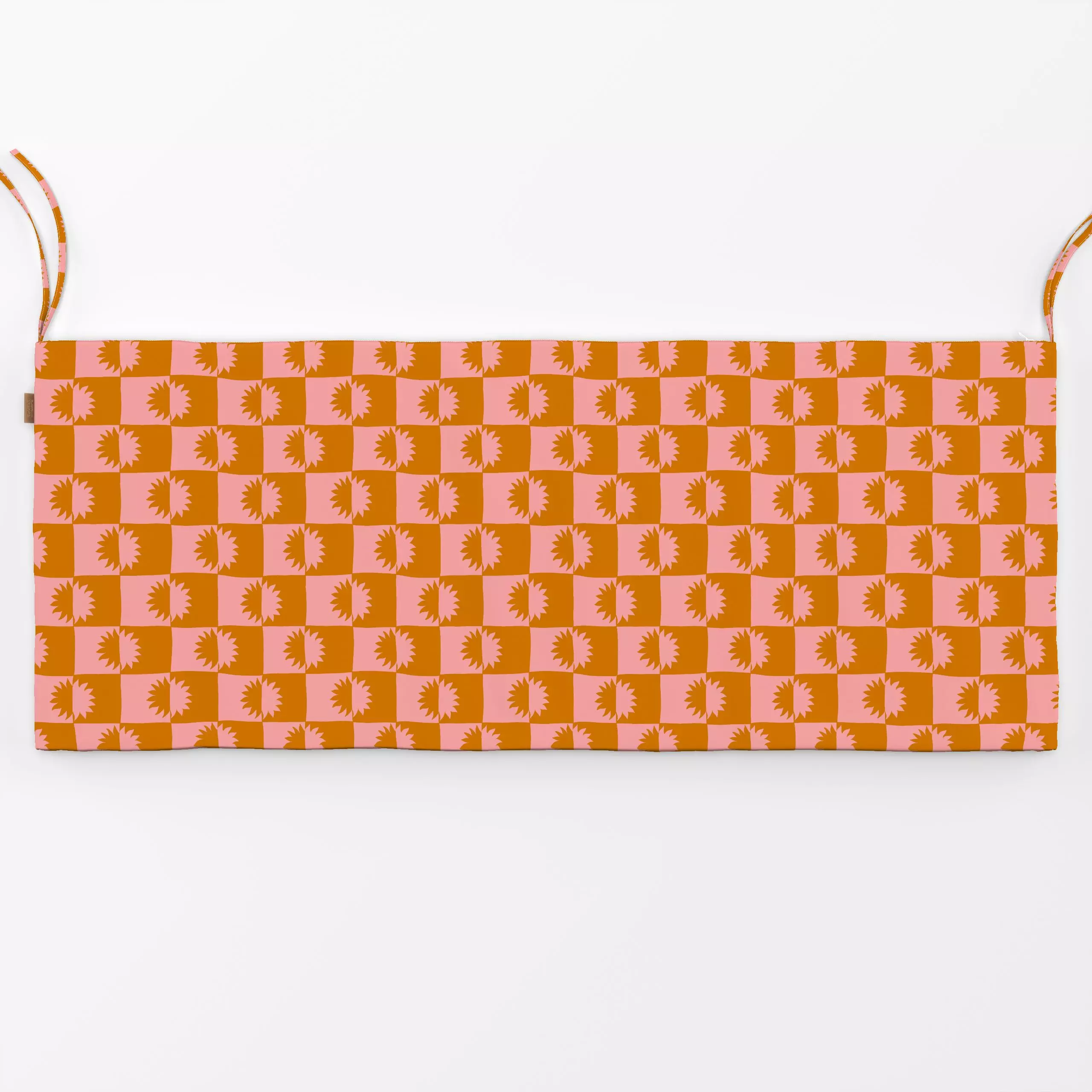 Bankauflage Sonne Karos Koralle Terracotta - Natur & Landschaft, Symbole & Muster - von „Studio Kesse"; Retro, Sonne, terrac...