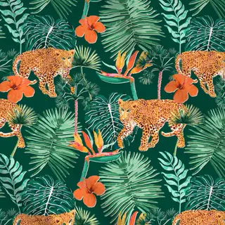 Meterware Tropical Jungle Leopard green