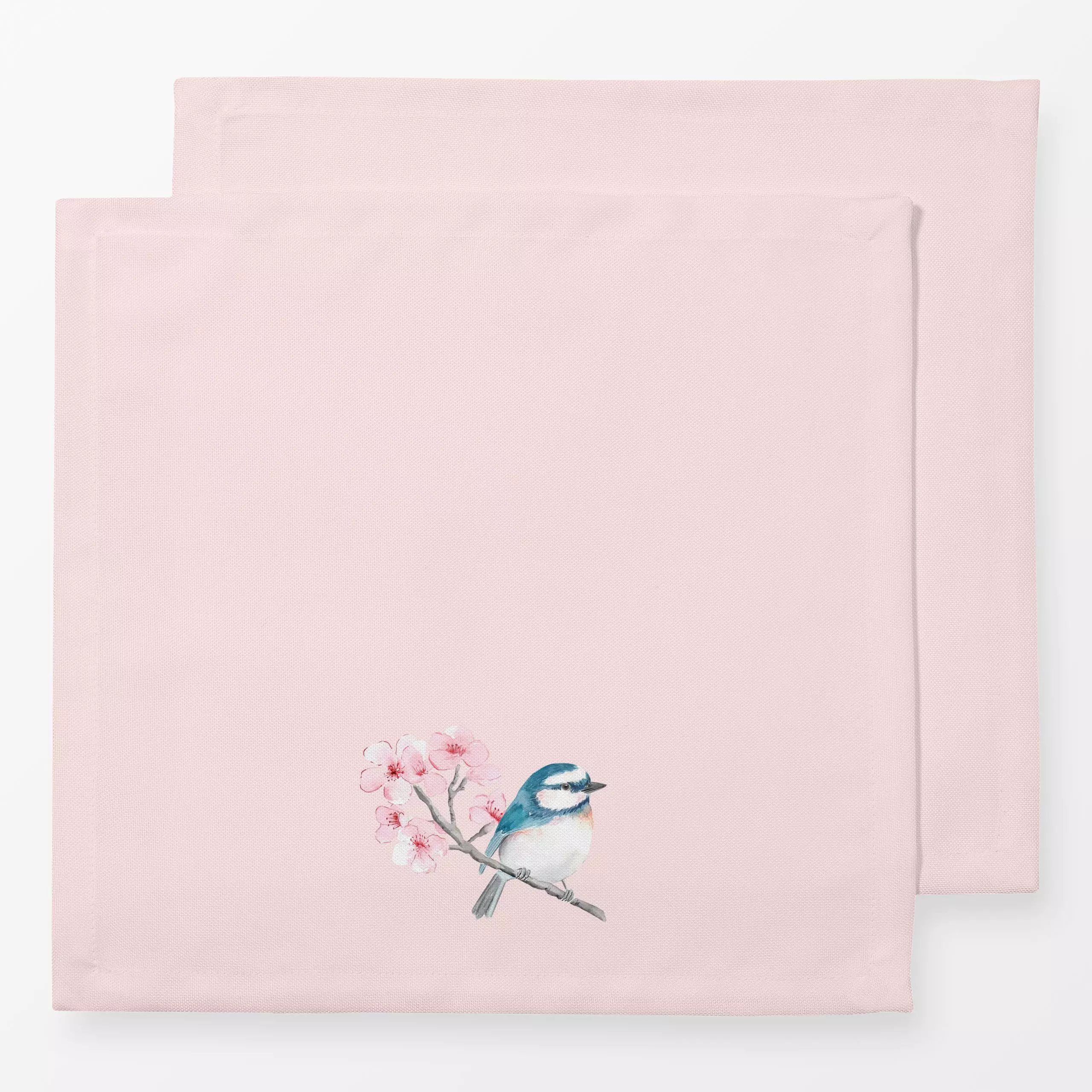 Servietten Vogel auf Zweig rosa - Blumen & Florales, Frühling, Tiere, Ostern - von „Katrin Graff"; Blumen, Eisvogel, Pastell...