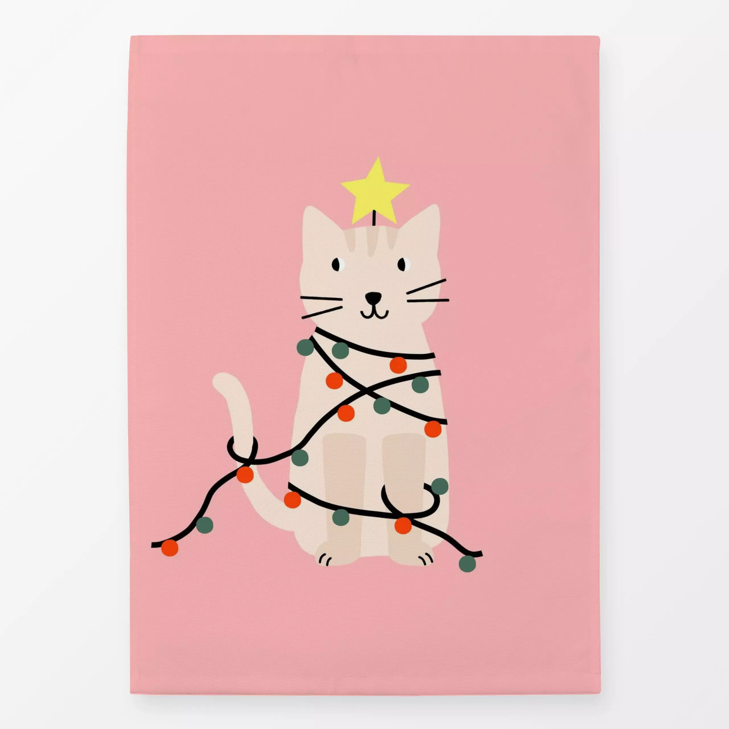 Geschirrtücher Katze mit Lichterkette rosa - Kinderzimmer & Motive für Kinder, Tiere, Weihnachten - von „Maren Gross "; Merr...