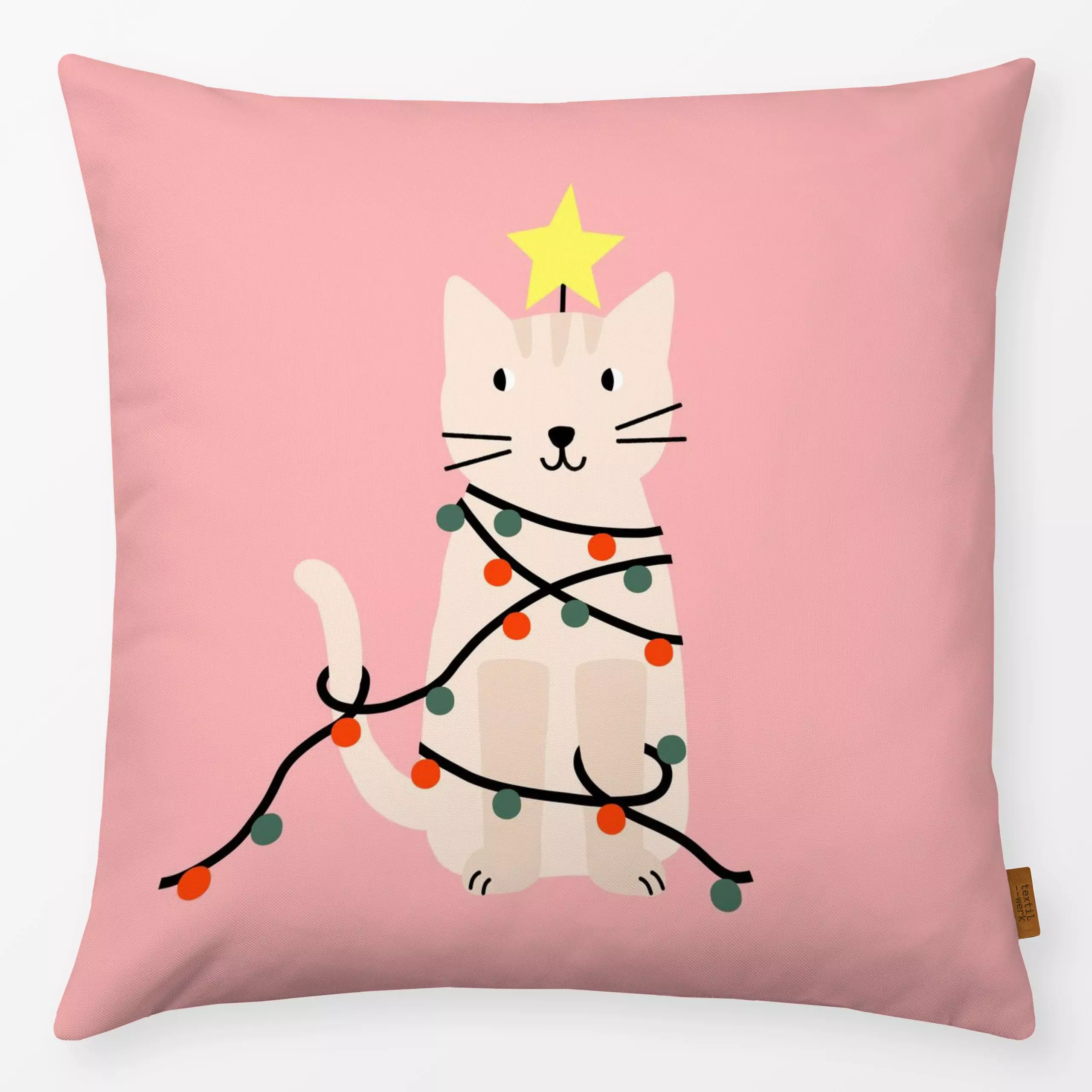 Kissen Katze mit Lichterkette rosa - Kinderzimmer & Motive für Kinder, Tiere, Weihnachten - von „Maren Gross "; Merry Christ...