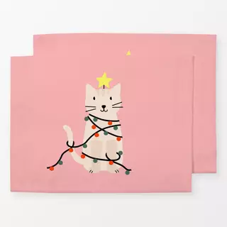 Tischset Katze mit Lichterkette rosa