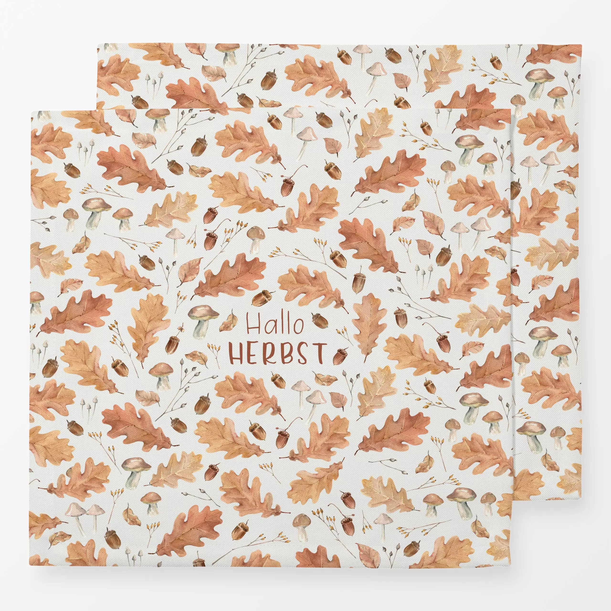 Servietten Hallo Herbst allover - Herbst, Sprüche & Schriftzüge, Pflanzen & Botanik - von „Katrin Graff"; Blätter, Wald, lan...